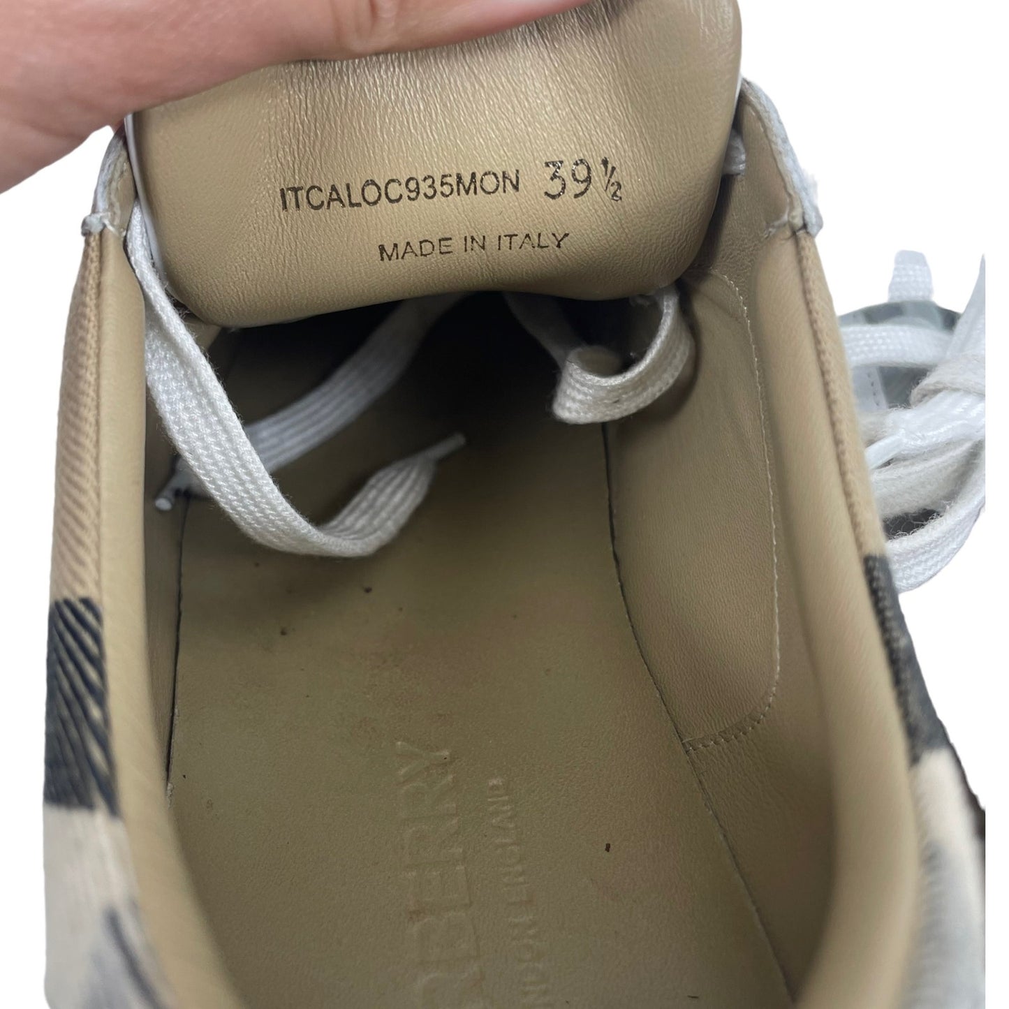 Burberry New Salmond Check Leather Sneakers Lace Up White Size 39.5