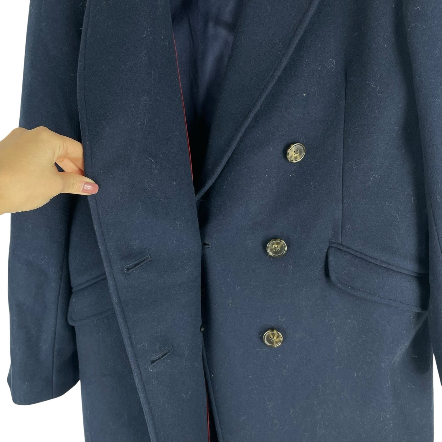 J. Crew Wool Cashmere Blend Double Breasted Top Coat Navy Blue Size 10