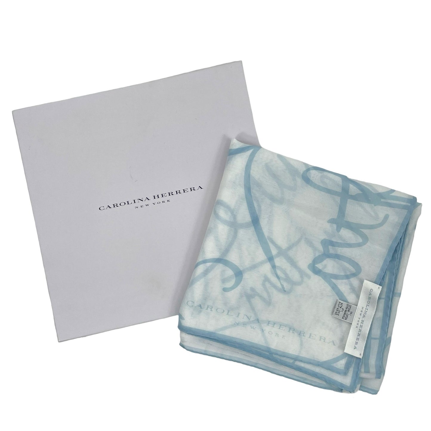 Carolina Herrera Silk Blend Printed Square Shawl Scarf White Blue 34"x 34"
