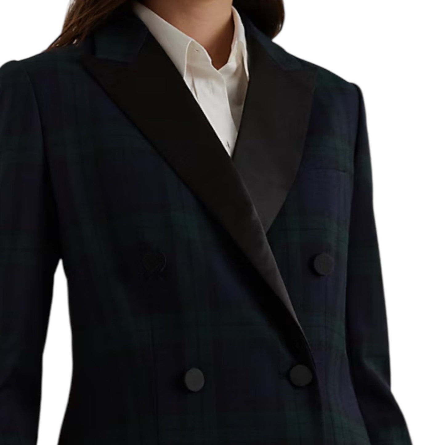 Lauren Ralph Lauren Plaid Double Breasted Satin Trim Blazer Size 2