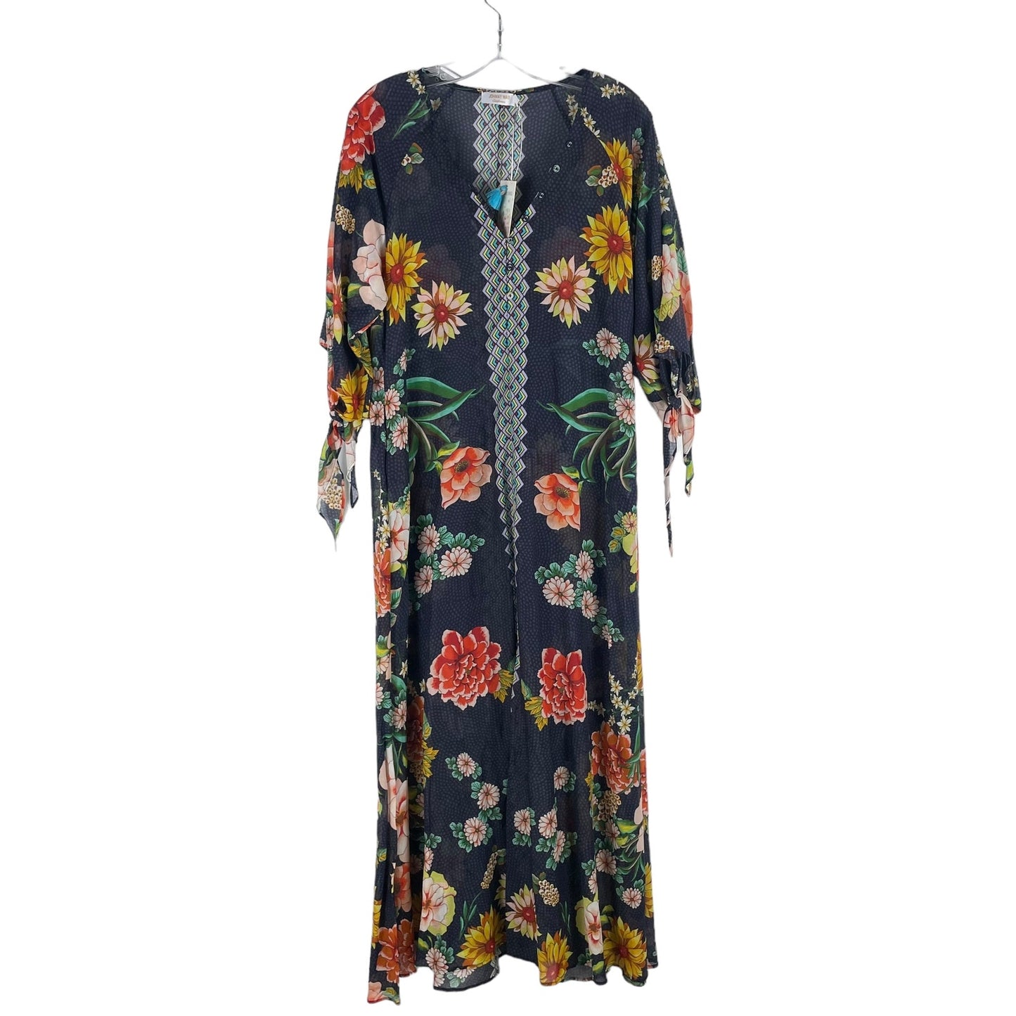 Johnny Was Mia Floral Border Long Dress Silk Blend Semi Sheer Size XS