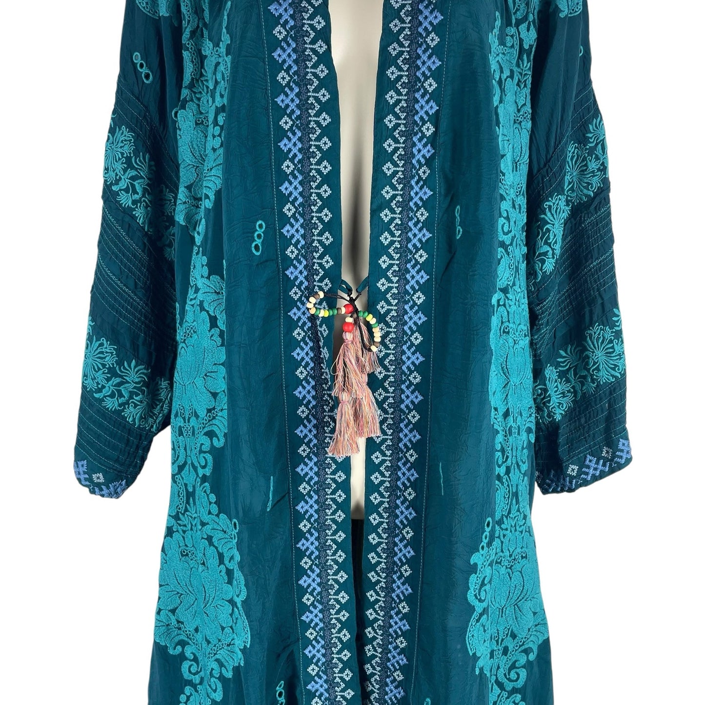 Johnny Was Bellamo Verona Kimono Jacket Embroidery Lakeside Blue Size S