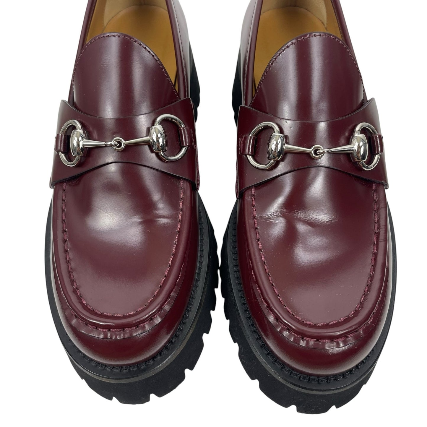 Gucci Lug Sole Leather Loafer with Horsebit Chunky Boredeaux Size 37