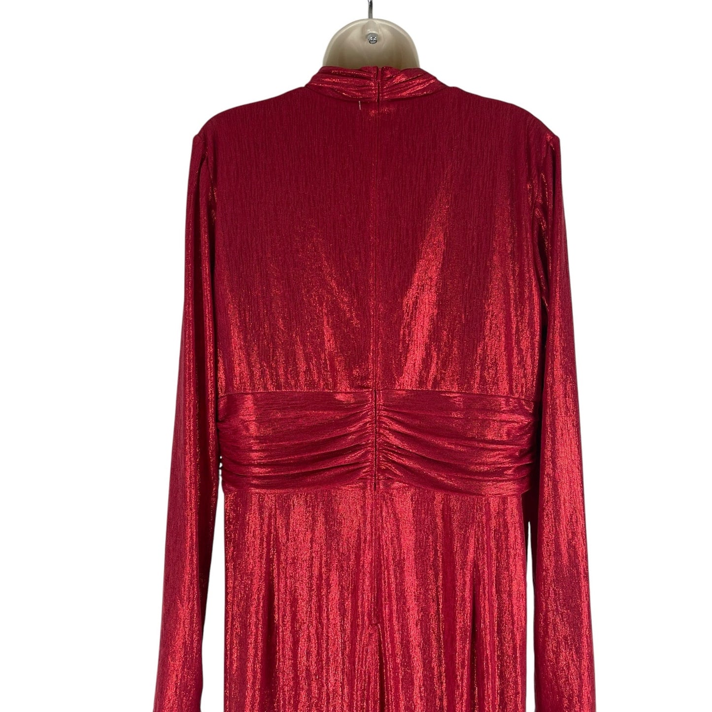Tadashi Shoji Metallic Long Sleeve Evening Gown Deep Red Size XXL