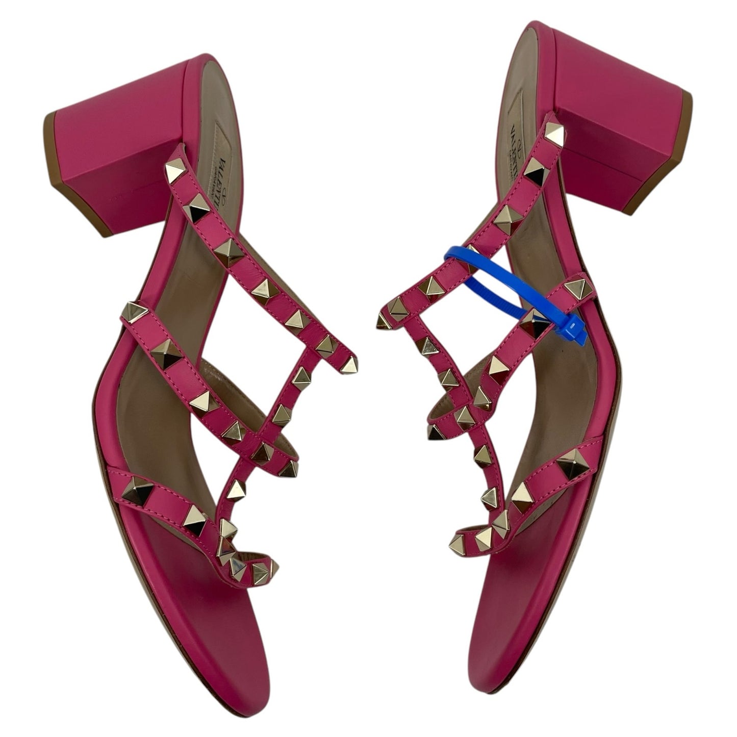 Valentino Garavani 60mm Rockstud Leather Slide Heel Sandals Pink Size 40