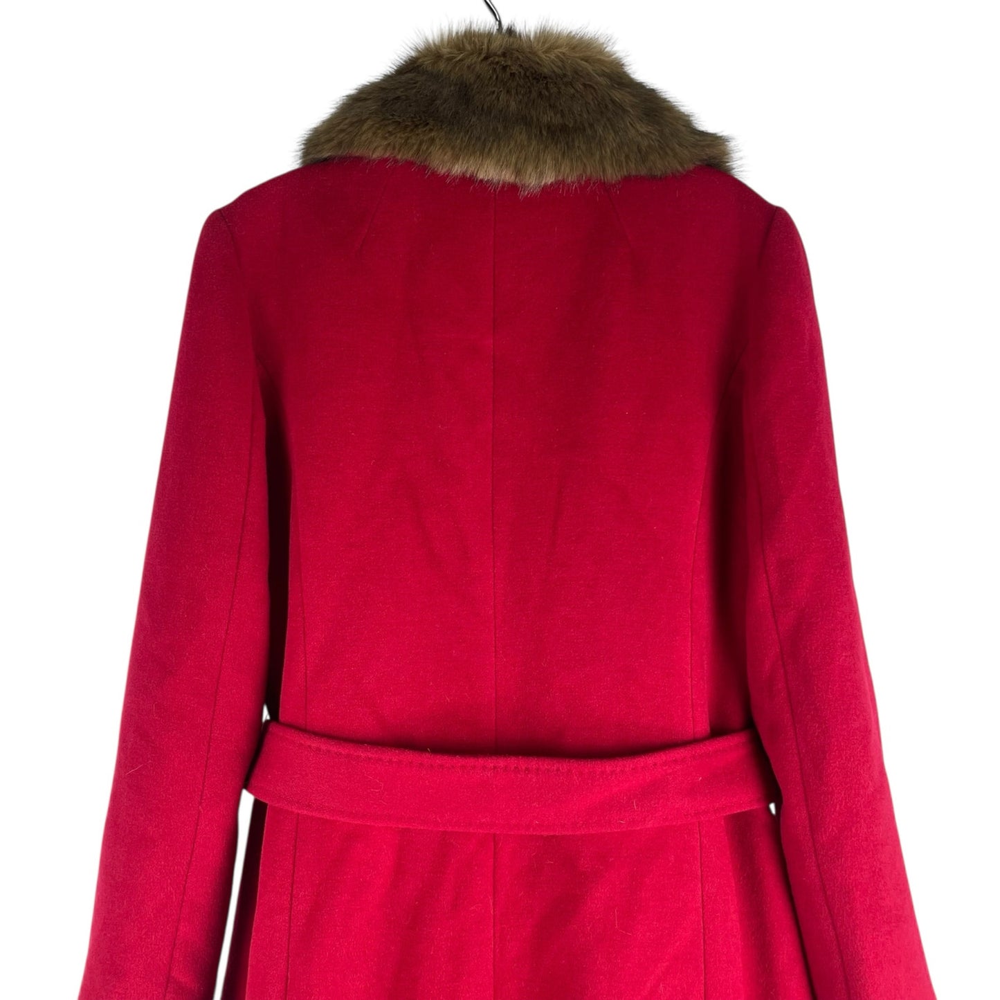 Talbots Wool Blend Belted Long Coat Removable Fur Collar Red Size 6