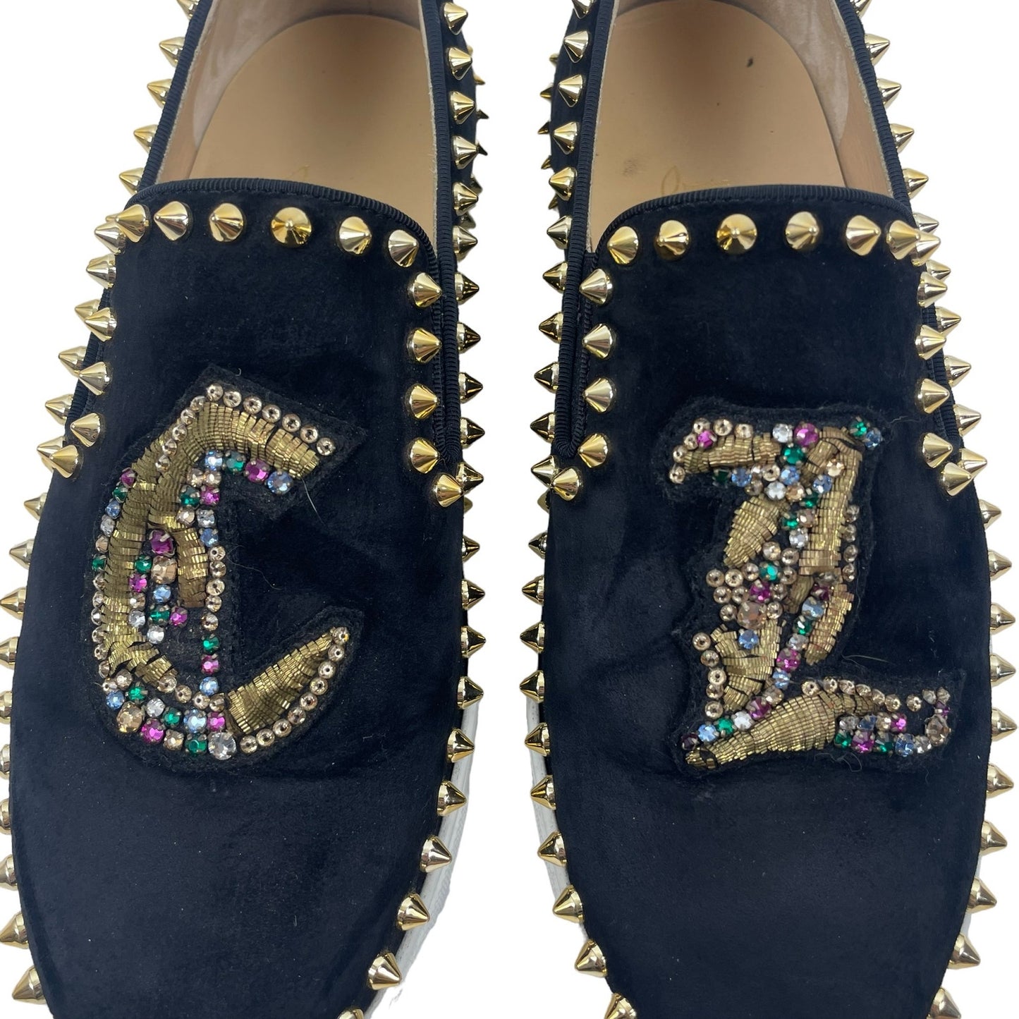 Christian Louboutin Pave Flat Veau Velour Spike Sneaker Black Size 38