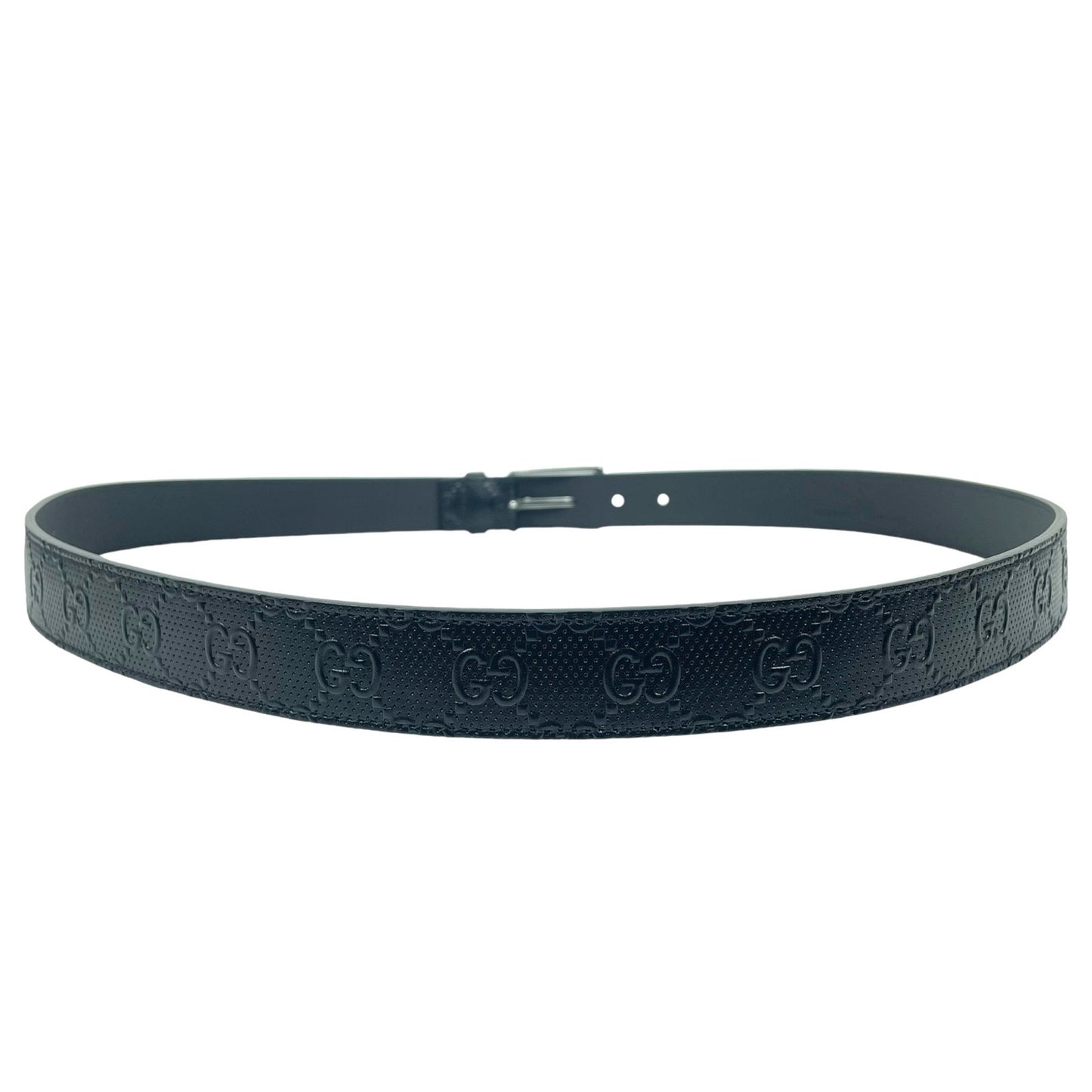 Gucci Black Perforated GG Logo Embossed Leather Belt Size 110/44