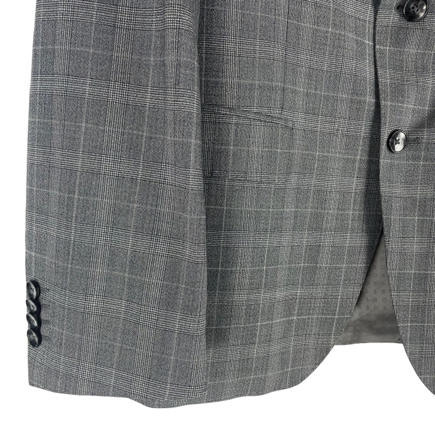 Hugo Boss Plaid Wool Suit Jacket Blazer 2 Buttons Gray Size 42S