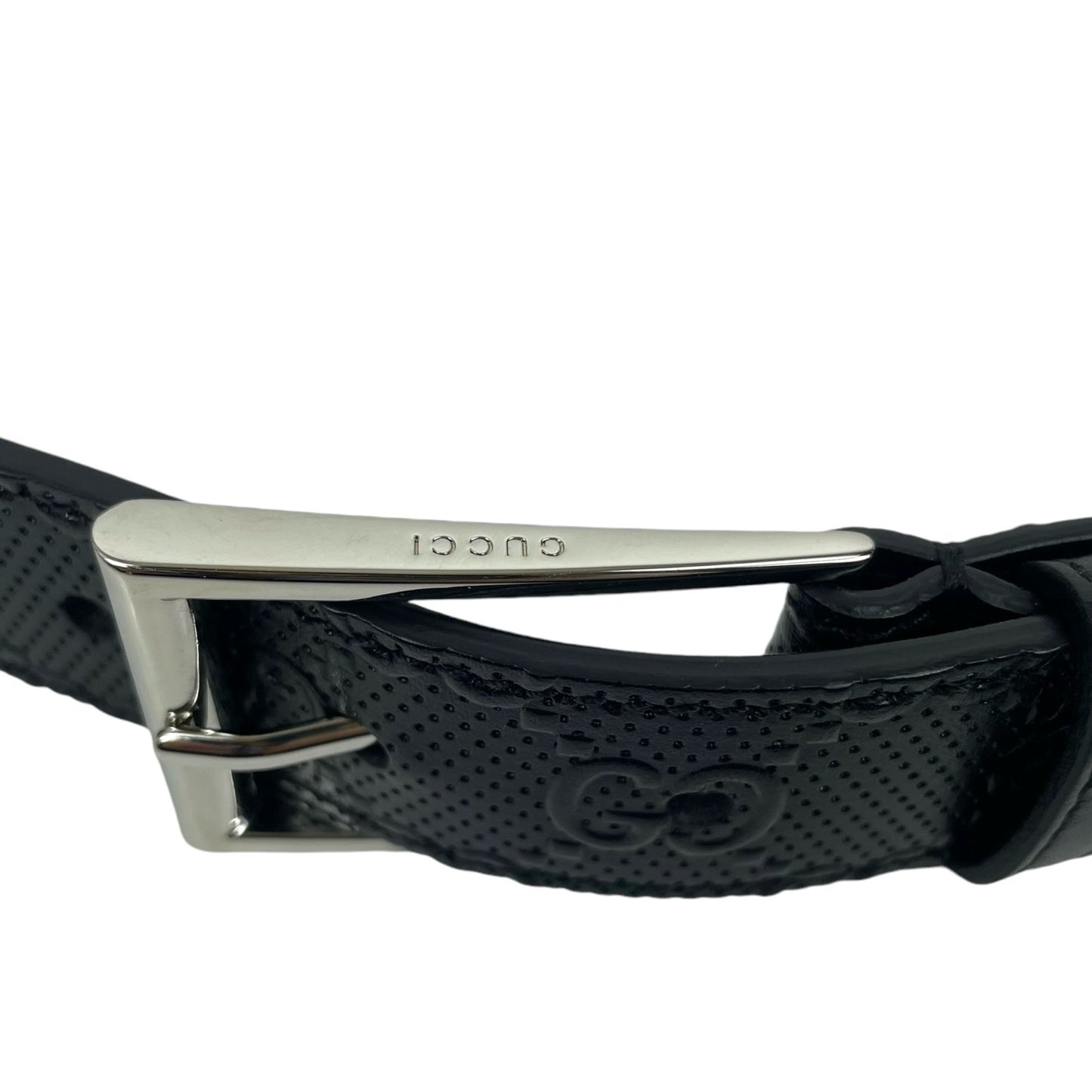 Gucci Black Perforated GG Logo Embossed Leather Belt Size 110/44