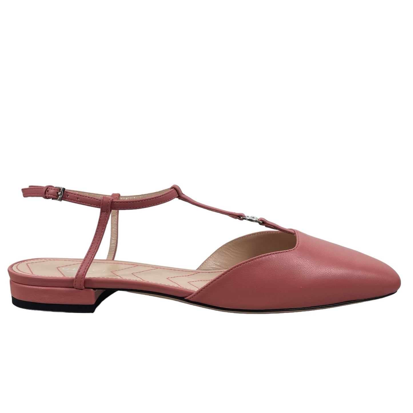 NEW Gucci Double GG T Strap Patent Leather Ballet Flat Pink Size 39.5