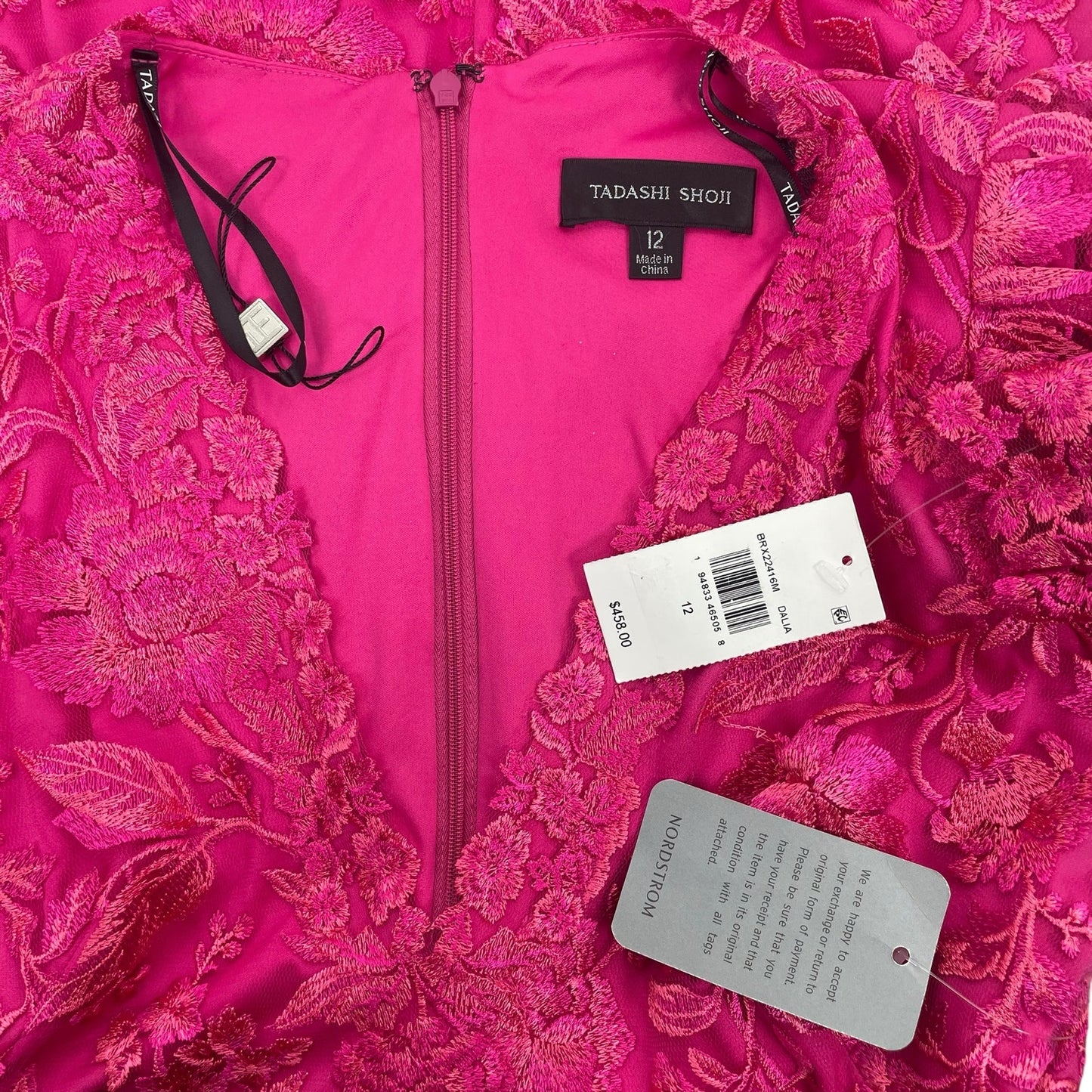 Tadashi Shoji Embroidered Puff Sleeve Cocktail Dress Pink Size 12