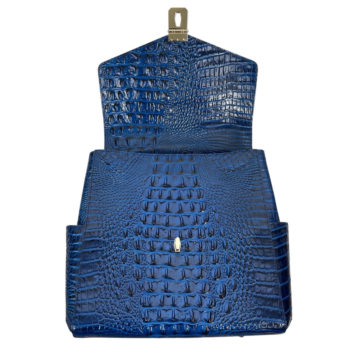 Brahmin Liz Sapphire Melbourne Convertible Backpack Croc Embossed Blue