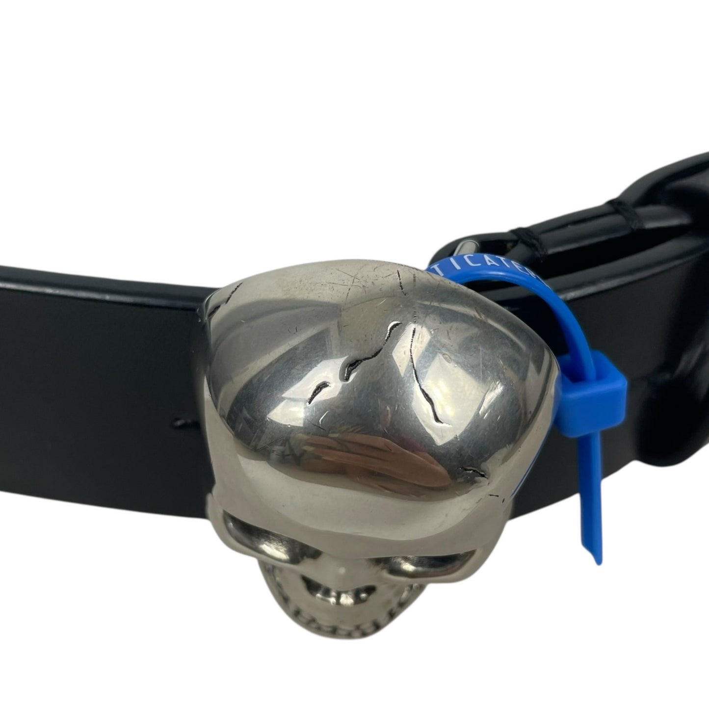 Alexander Mcqueen 3D Skull Black Leather Belt Silver Bucklet Size 90/36