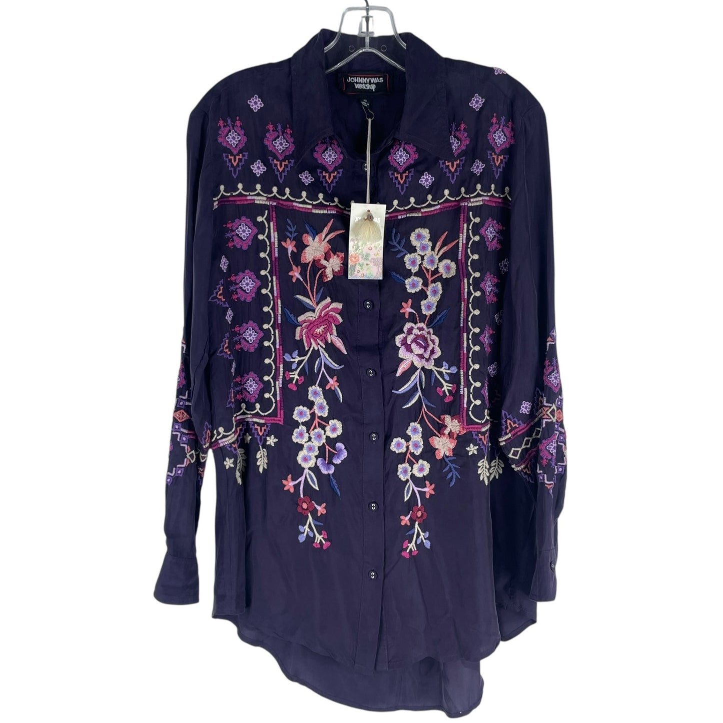 Johnny Was Curacao Floral Embroidered Oversized Tunic Shirt Size XS