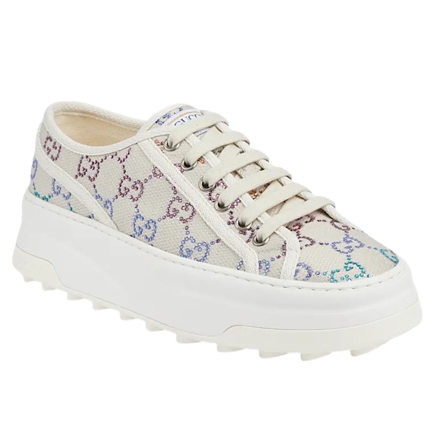 Gucci 1977 Treck Multicolor Crystal GG Canvas Platform Sneaker Size 38.5