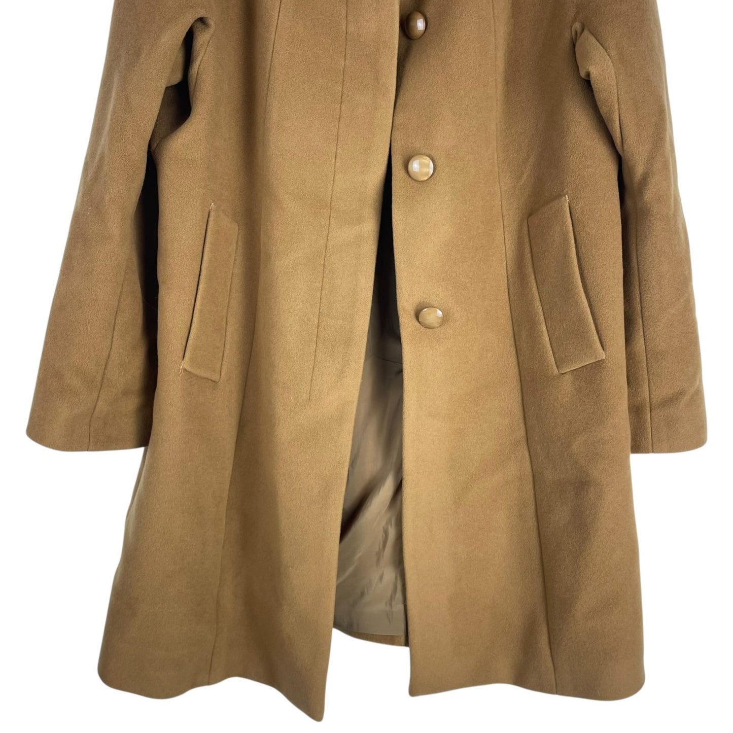 Talbots Wool Cashmere Blend Hidden Button Car Coat Dark Camel Size 14P