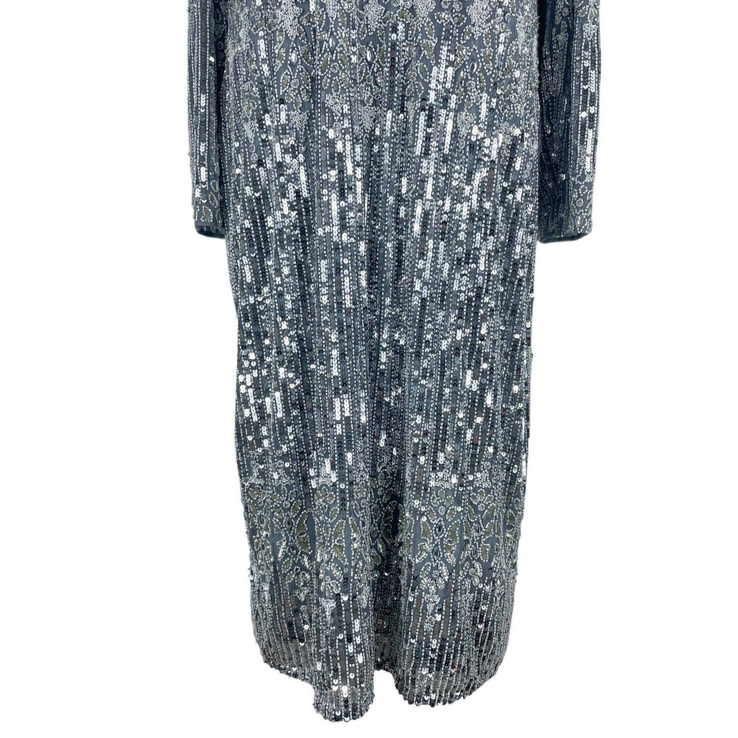 Mac Duggal Embellished Long Sleeve Midi Dress Platinum 5576 Size 20