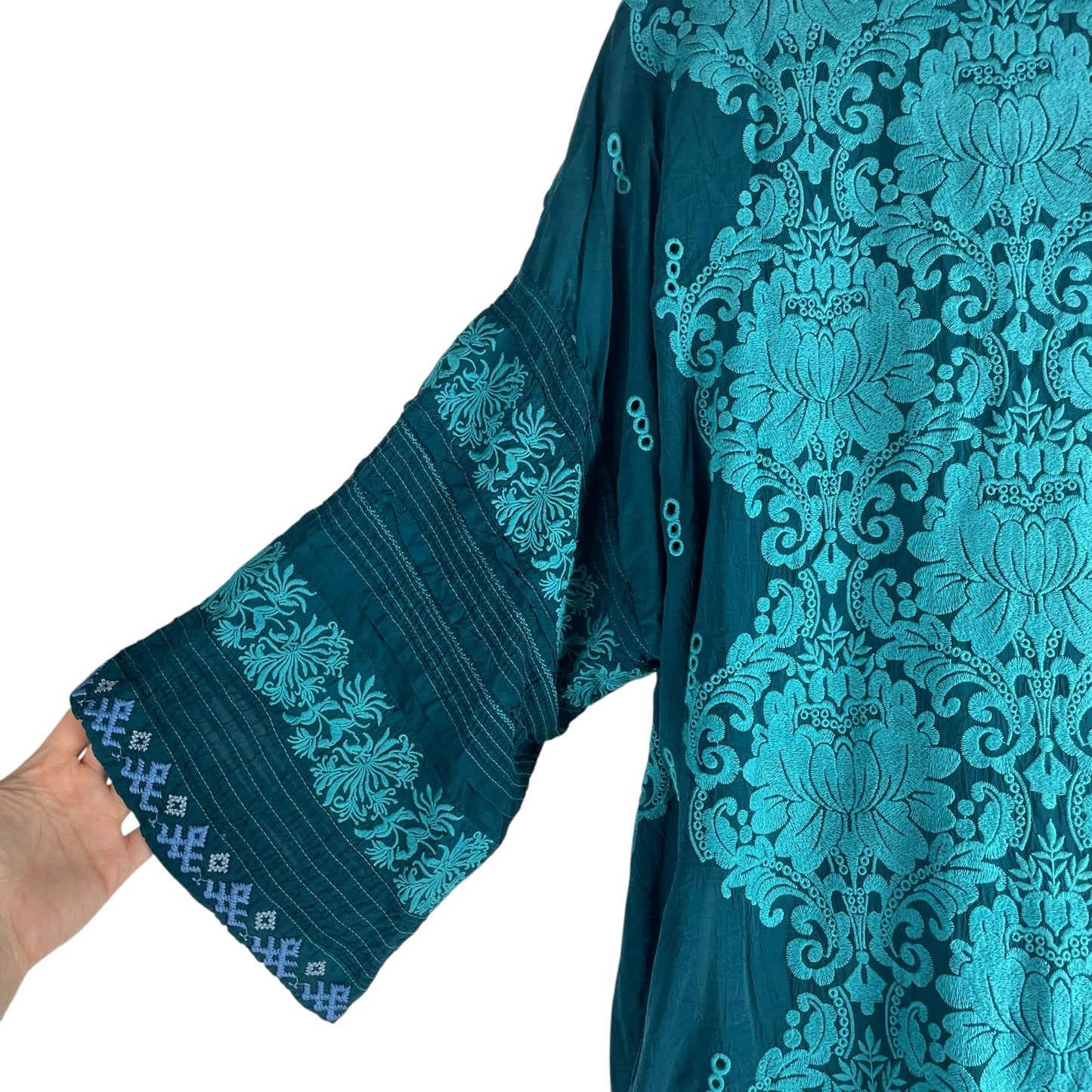 Johnny Was Bellamo Verona Kimono Jacket Embroidery Lakeside Blue Size S