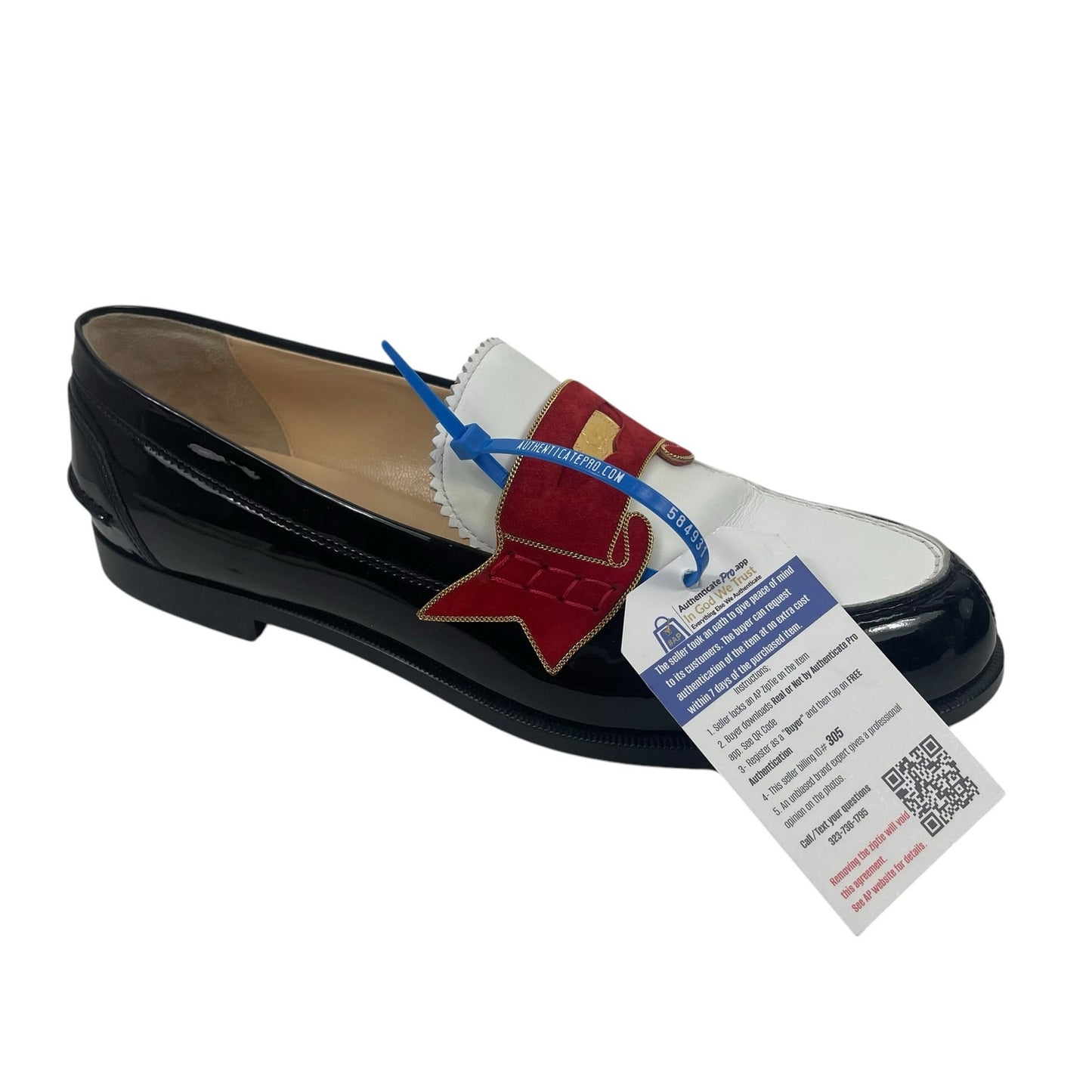 Christian Louboutin Donna Patent Red Sole Penny Loafers Tricolor Size 39.5
