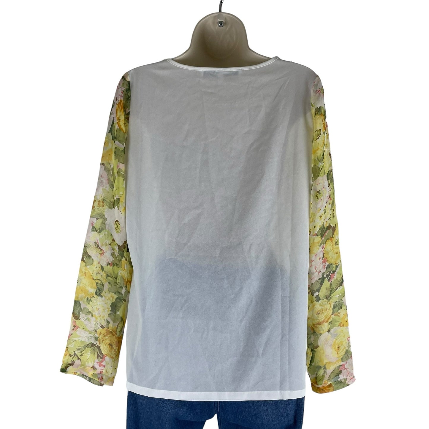 Lovers + Friends Floral Printed Long Sleeve Sheer Top White Yellow Size M