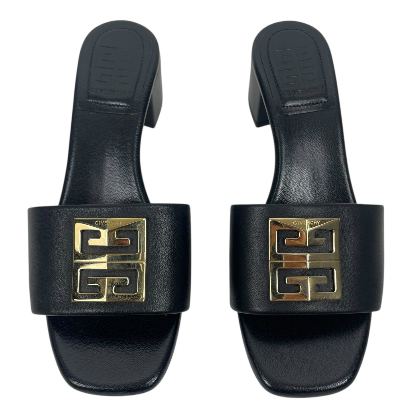 Givenchy 4G Gold Logo Black Nappa Leather Mule Sandal Size 36