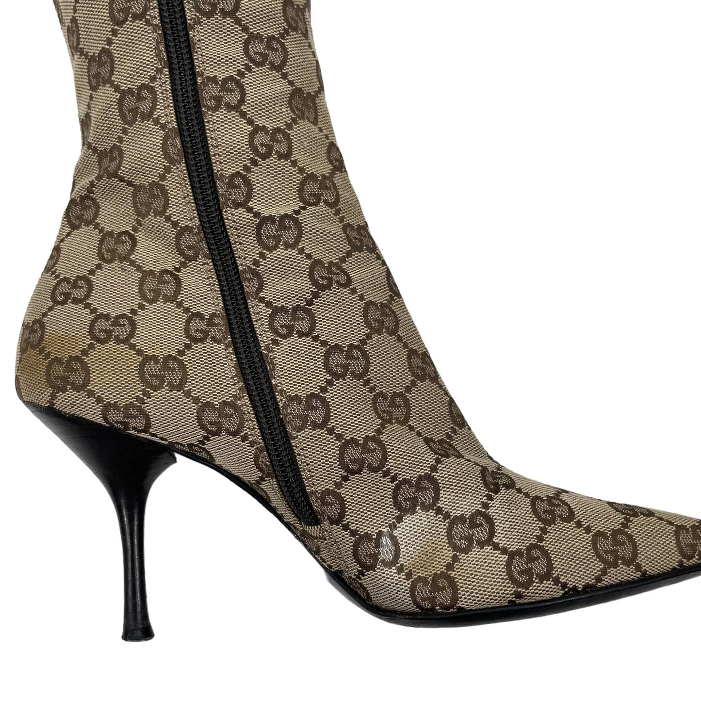 Gucci GG Monogram Pointed Toe Tall Boots Knee High Brown Size 7B
