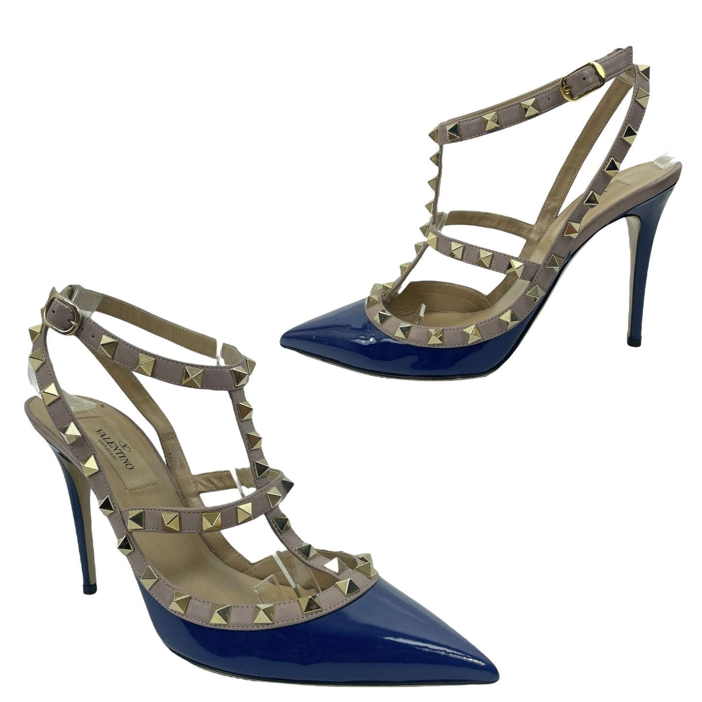 Valentino Garavani Rockstud 100mm Two Tone Caged Pump Blue Pink Size 38.5