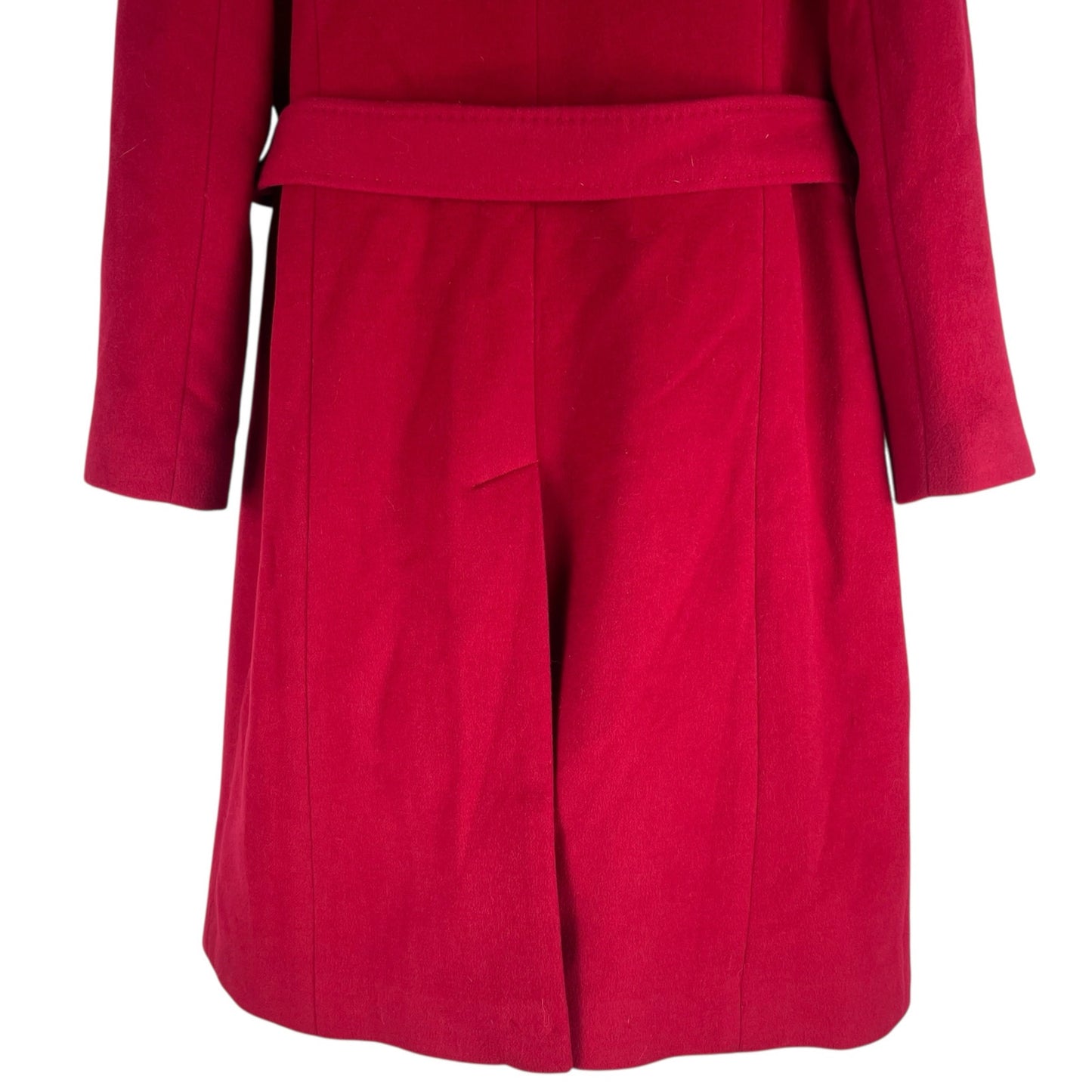 Talbots Wool Blend Belted Long Coat Removable Fur Collar Red Size 6