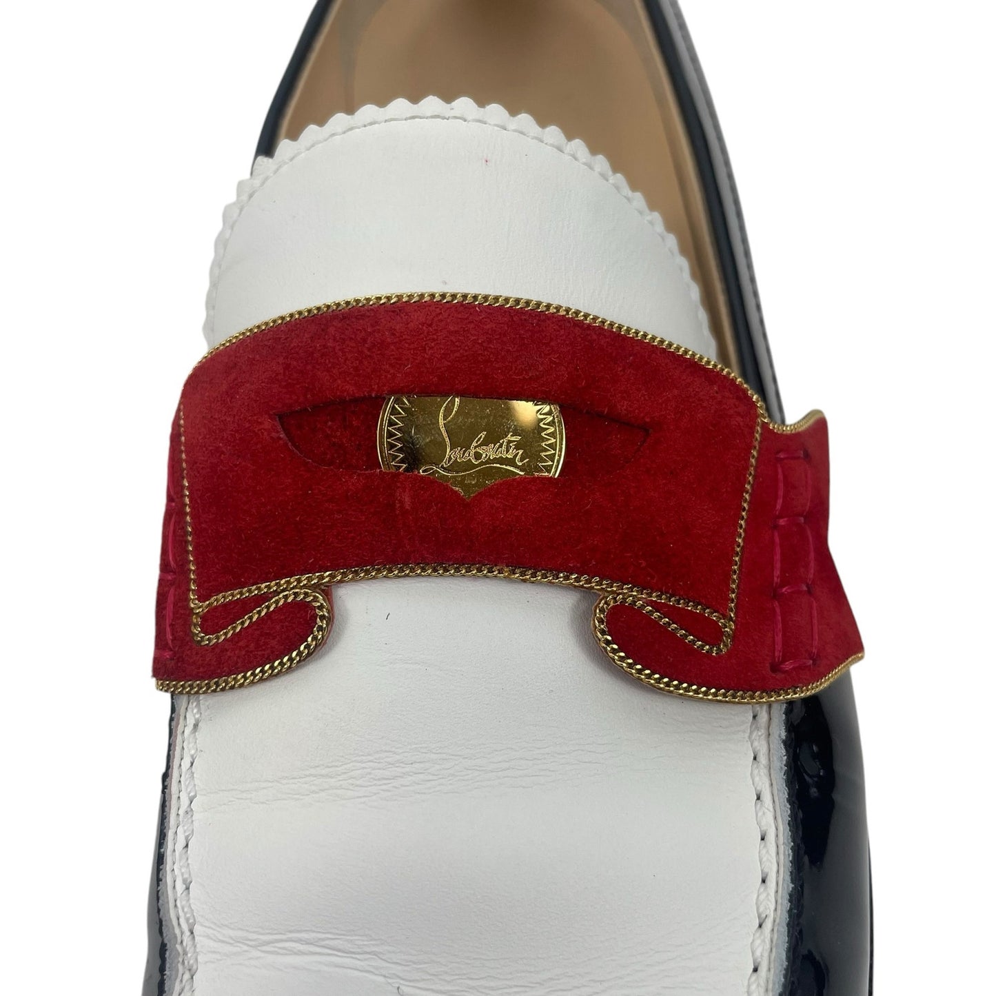 Christian Louboutin Donna Patent Red Sole Penny Loafers Tricolor Size 39.5