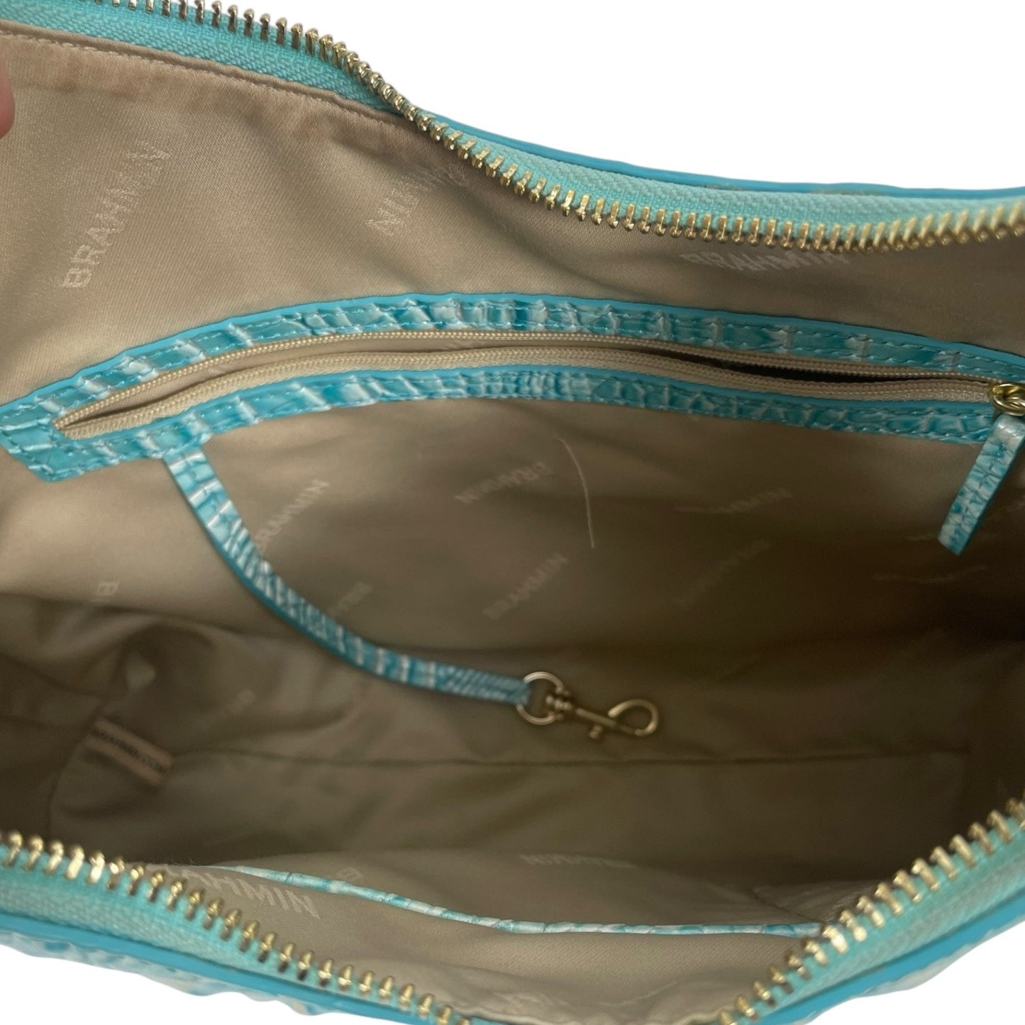 Brahmin Tabitha Melbourne Leather Shoulder Bag Aqua Blue Croc Embossed