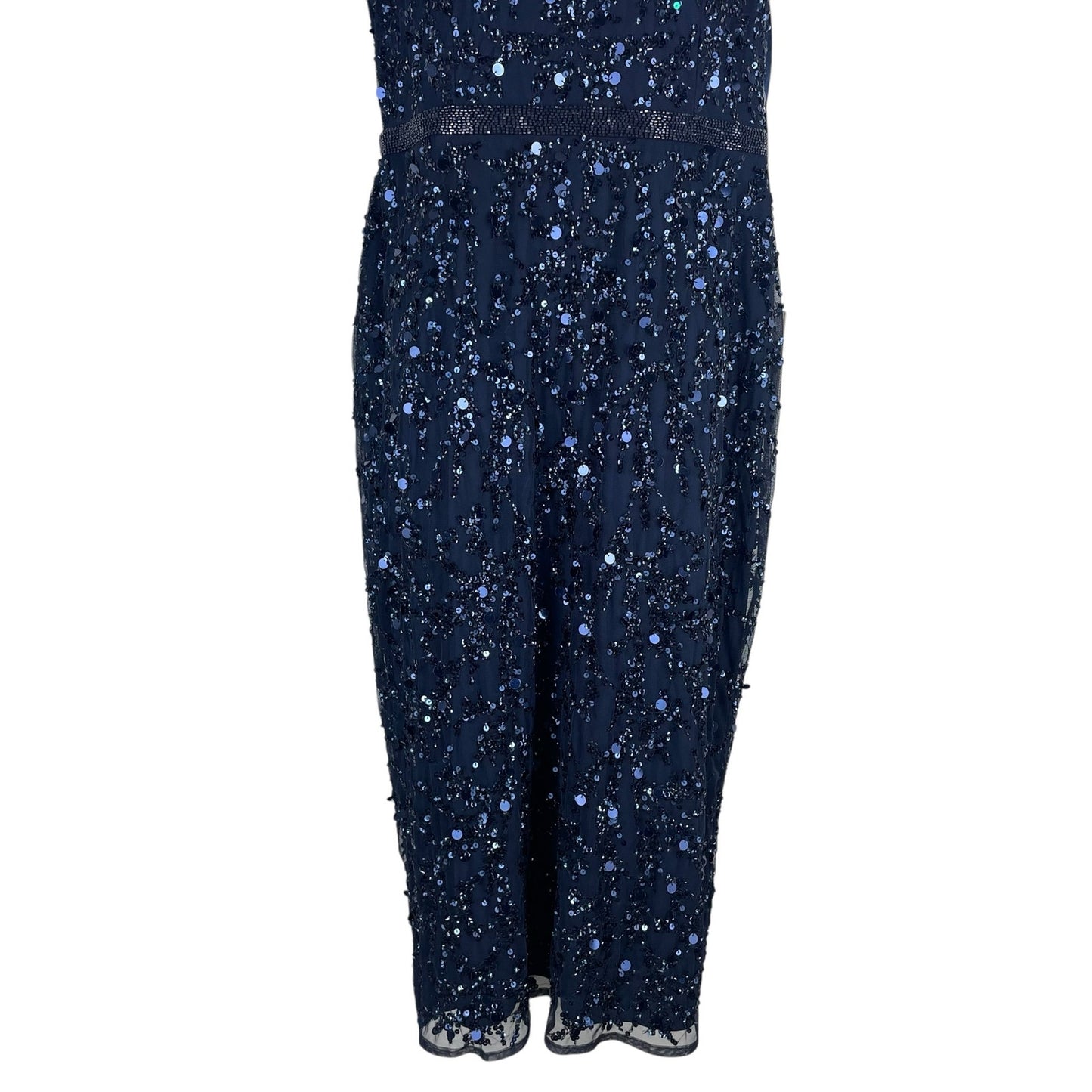 Mac Duggal Sequin Sleeveless Midi Dress 93767 Midnight Blue Size 12