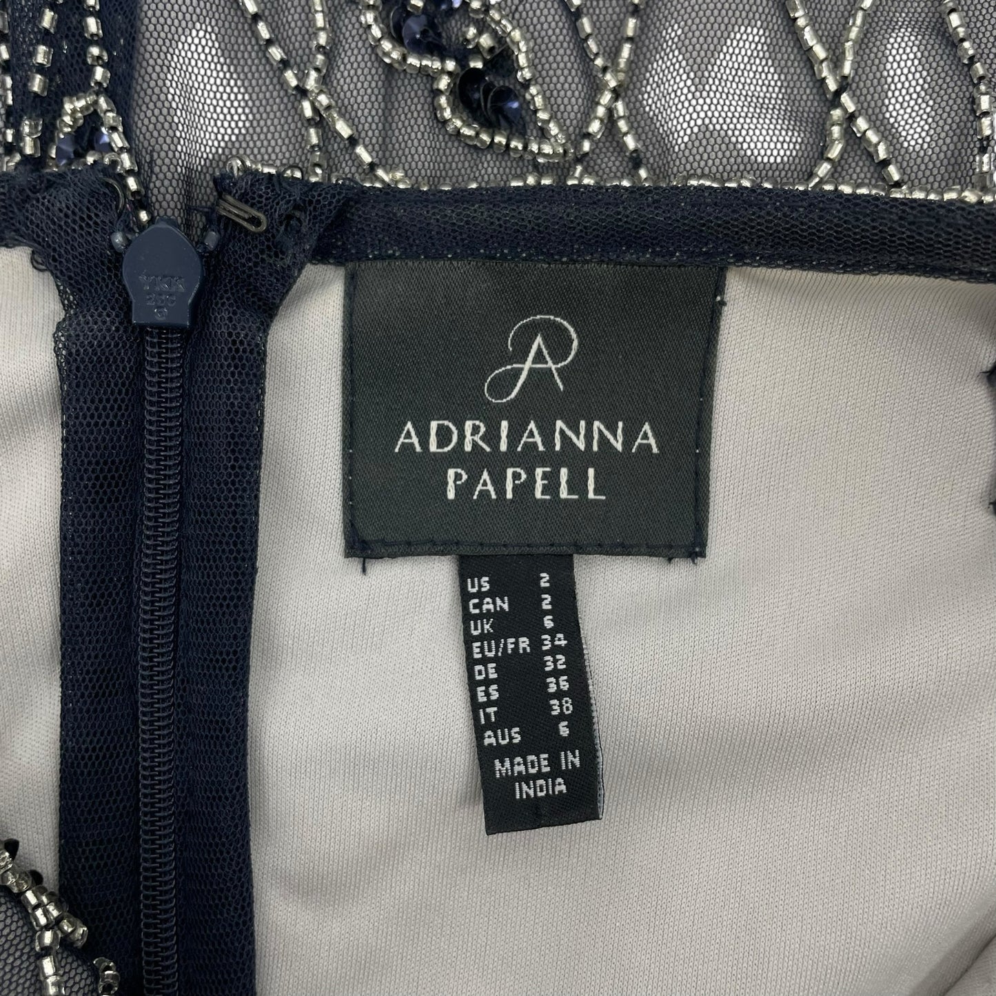 Adrianna Papell Embellished Column Gown Formal Dress Blue Silver Size 2