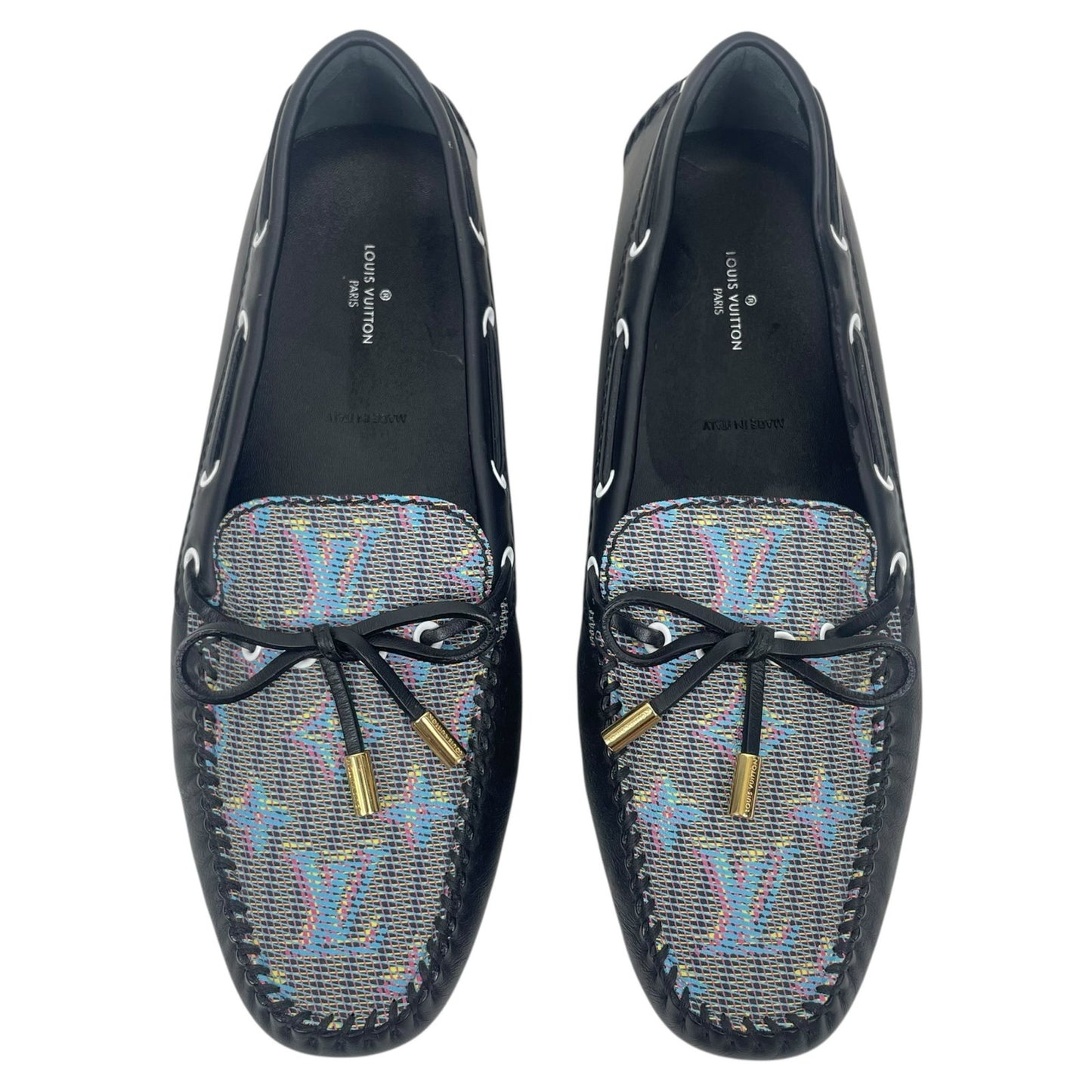 Louis Vuitton Gloria Leather Flat Loafers Blue LV Pop Monogram Size 40