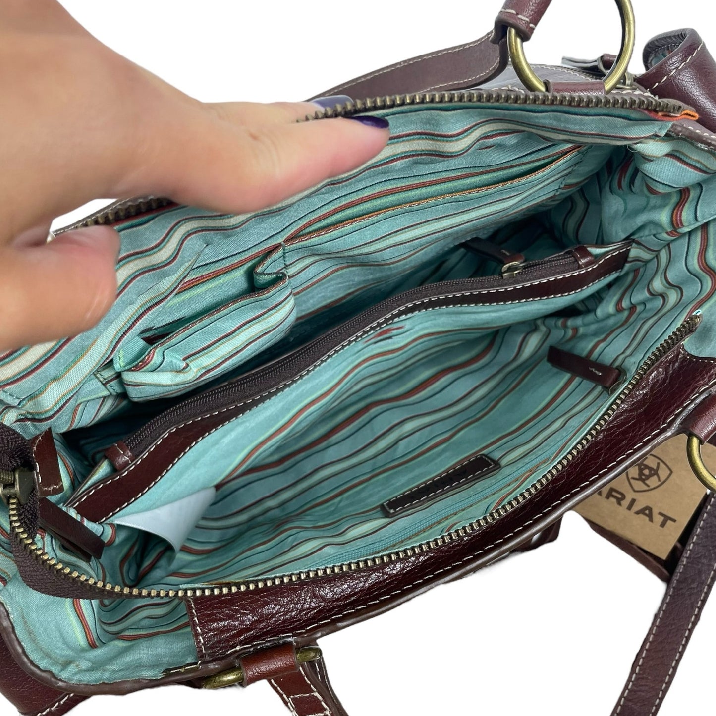 Ariat Victoria Floral Tooled Leather Fringed Shoulder Bag Brown