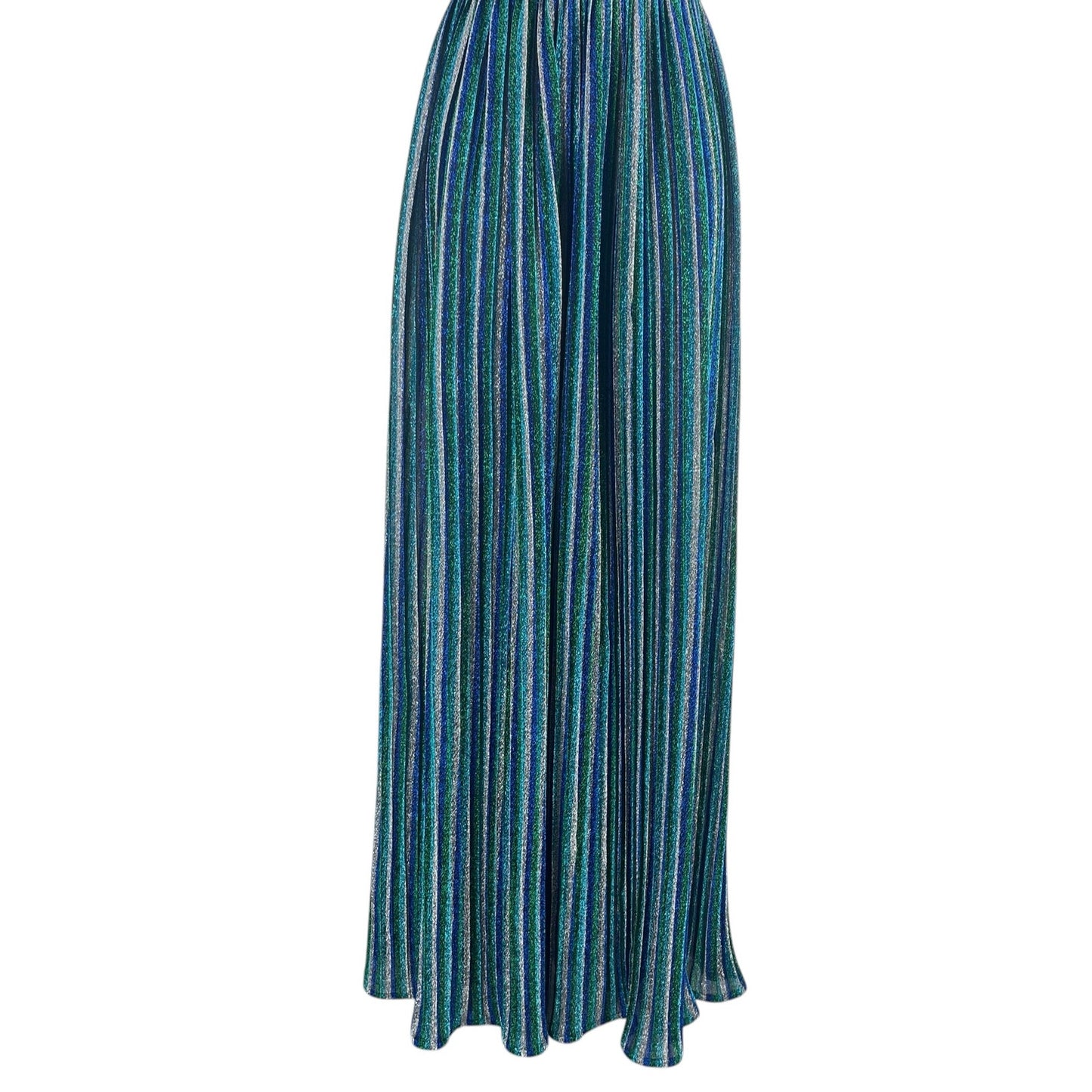 BCBGMaxAzria Metallic Striped Pleated Evening Gown Green Blue Size XXS