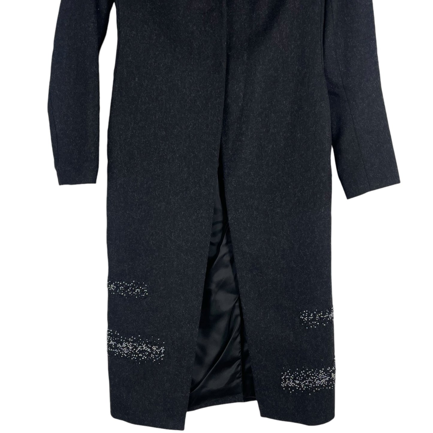 Karen Millen Cashmere Virgin Wool Longline Evening Coat Black Gray Size 8