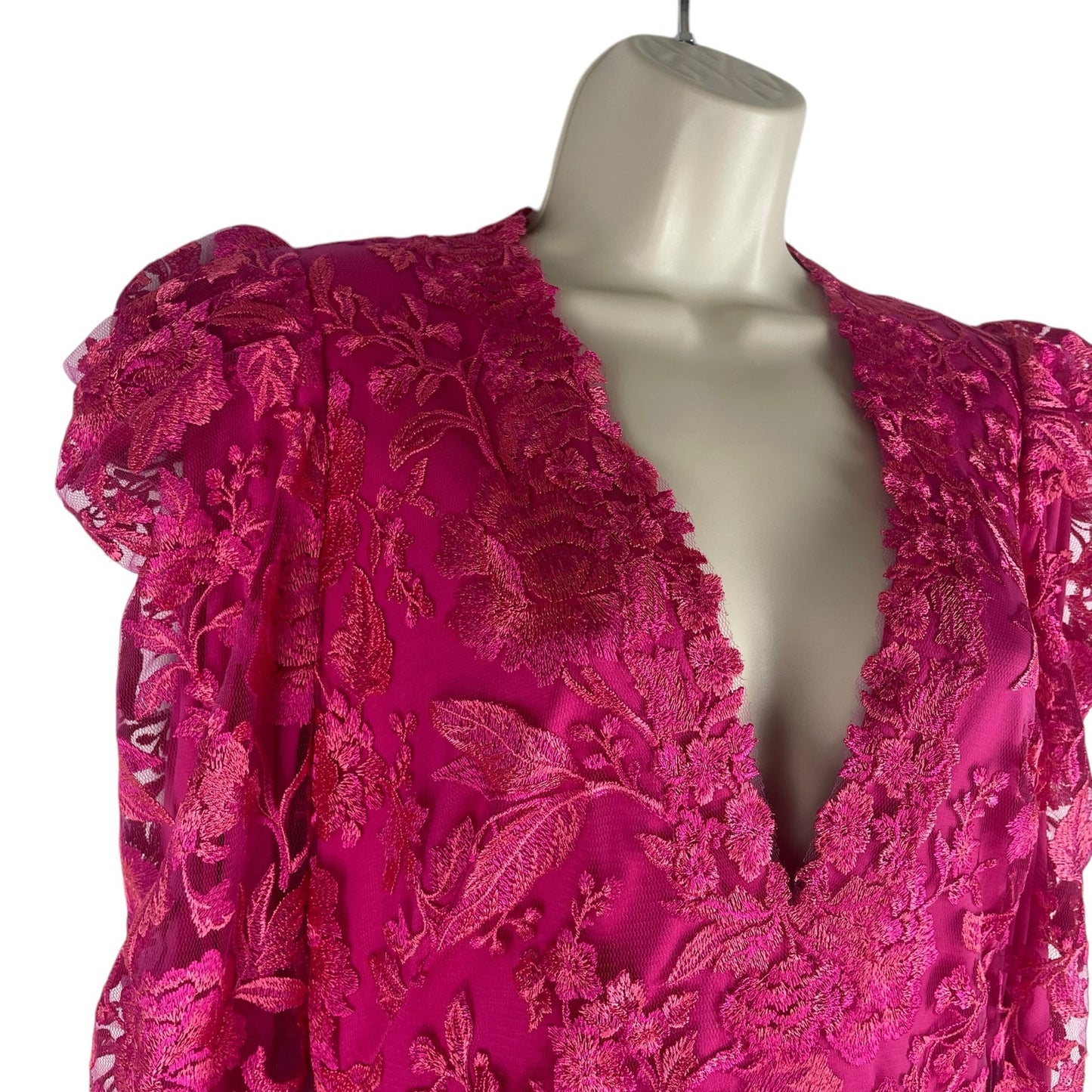 Tadashi Shoji Embroidered Puff Sleeve Cocktail Dress Pink Size 12