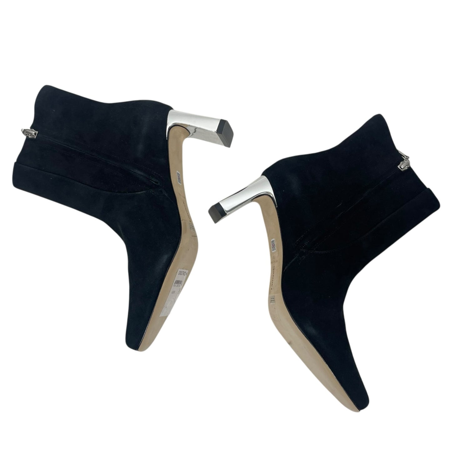 Larroude Alexis Suede Mirror Heel Ankle Boots Black Silver Size 7.5