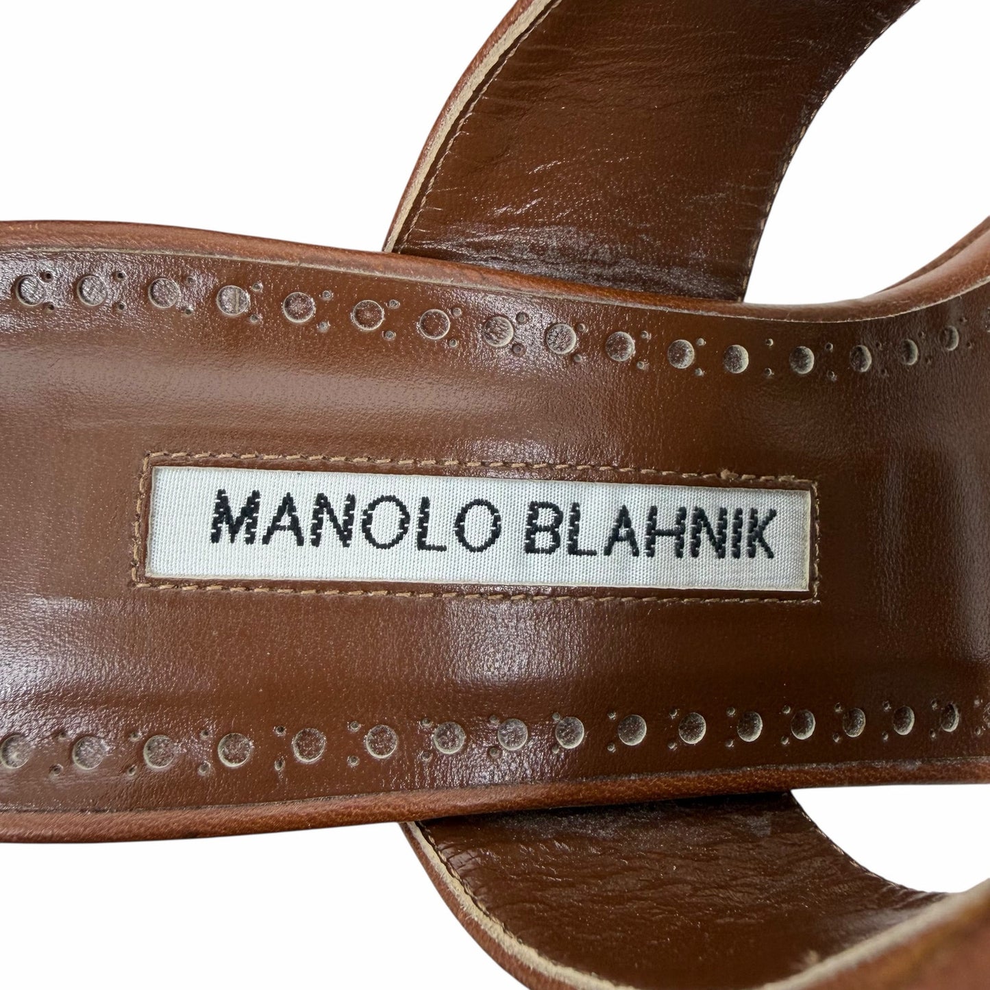 Manolo Blahnik Titubanew Leather Open Toe Mule Sandal Brown Size 37