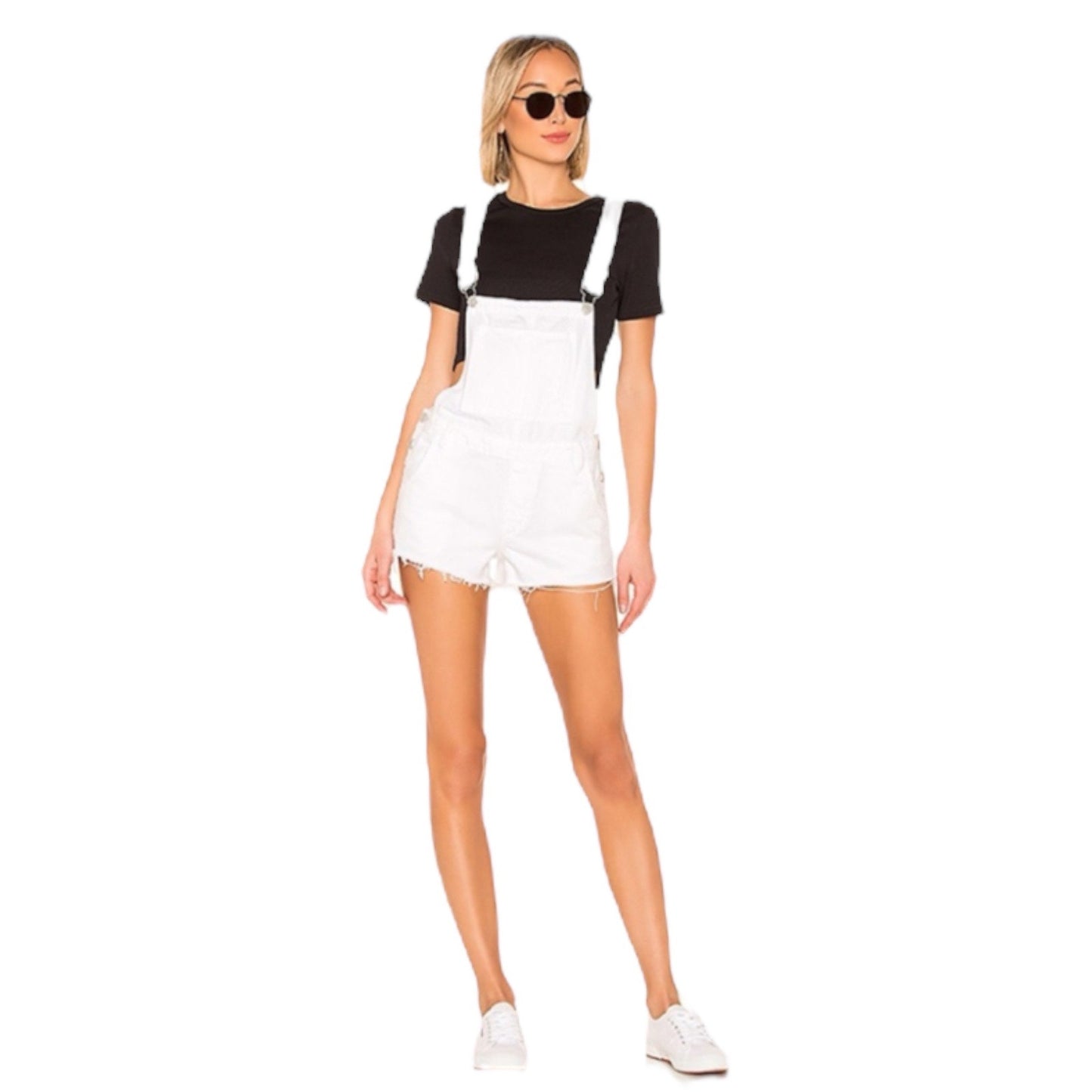 Blank NYC Side Low Cut Denim Shortall Lightbox White Size 31