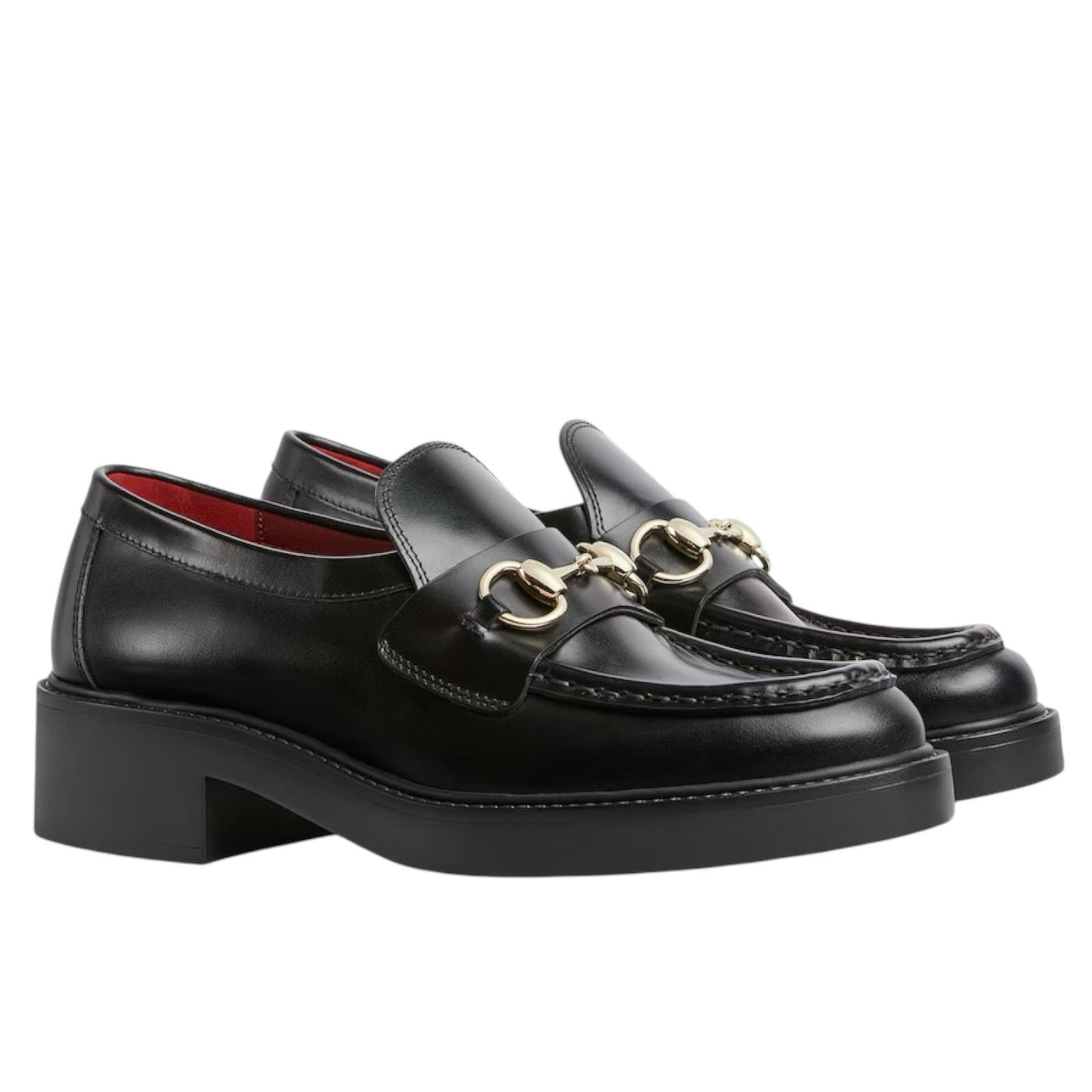Gucci Lug Sole Leather Loafer with Horsebit Chunky Black Size 41