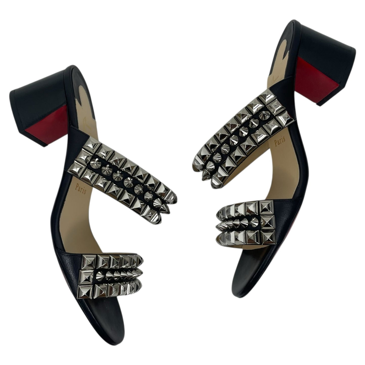 Christian Louboutin Tina Goes Mad 55 Slide Sandals Black Silver Size 38.5