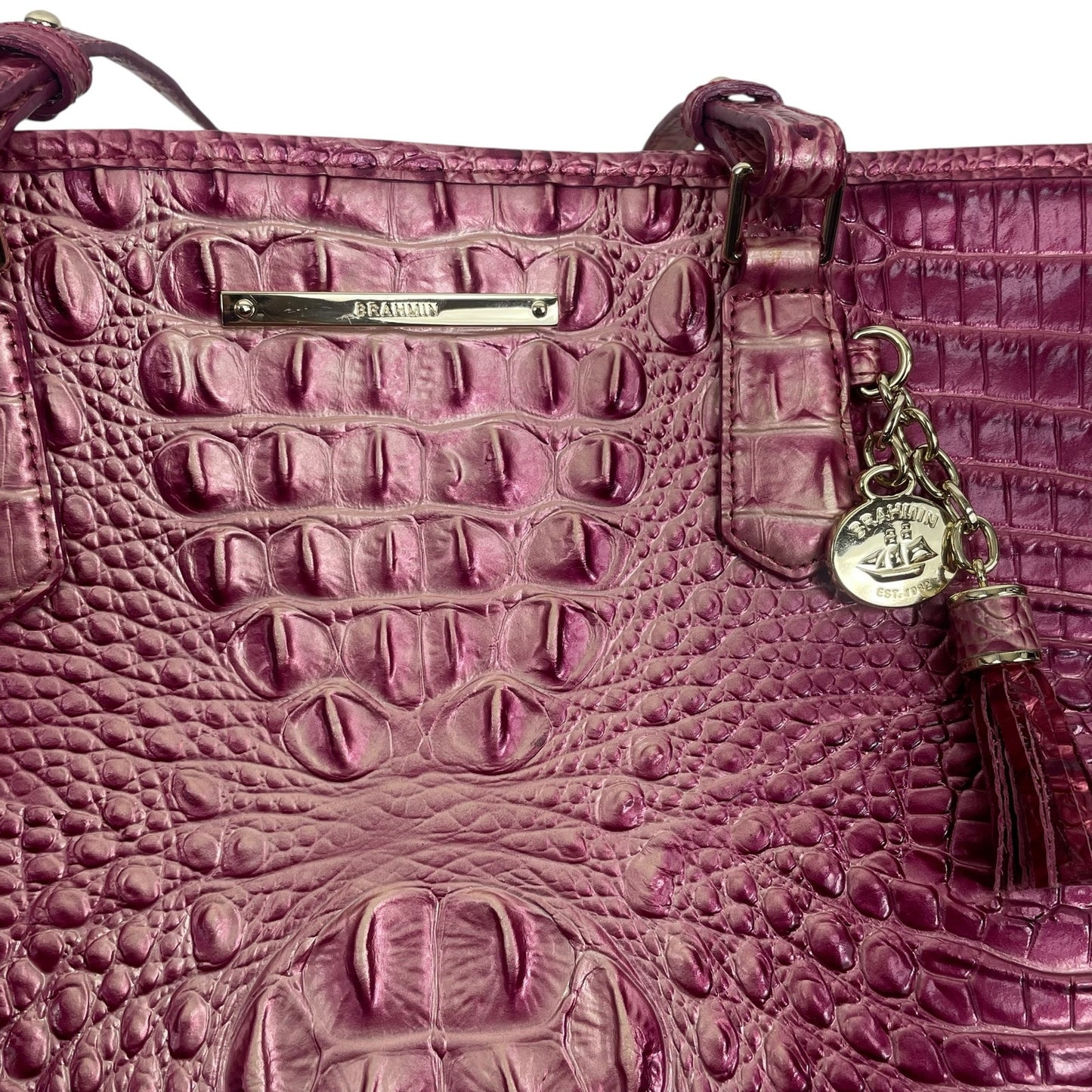 Brahmin Asher Tote Bag Shoulder Bag Magenta Ombre Melbourne Leather Pink