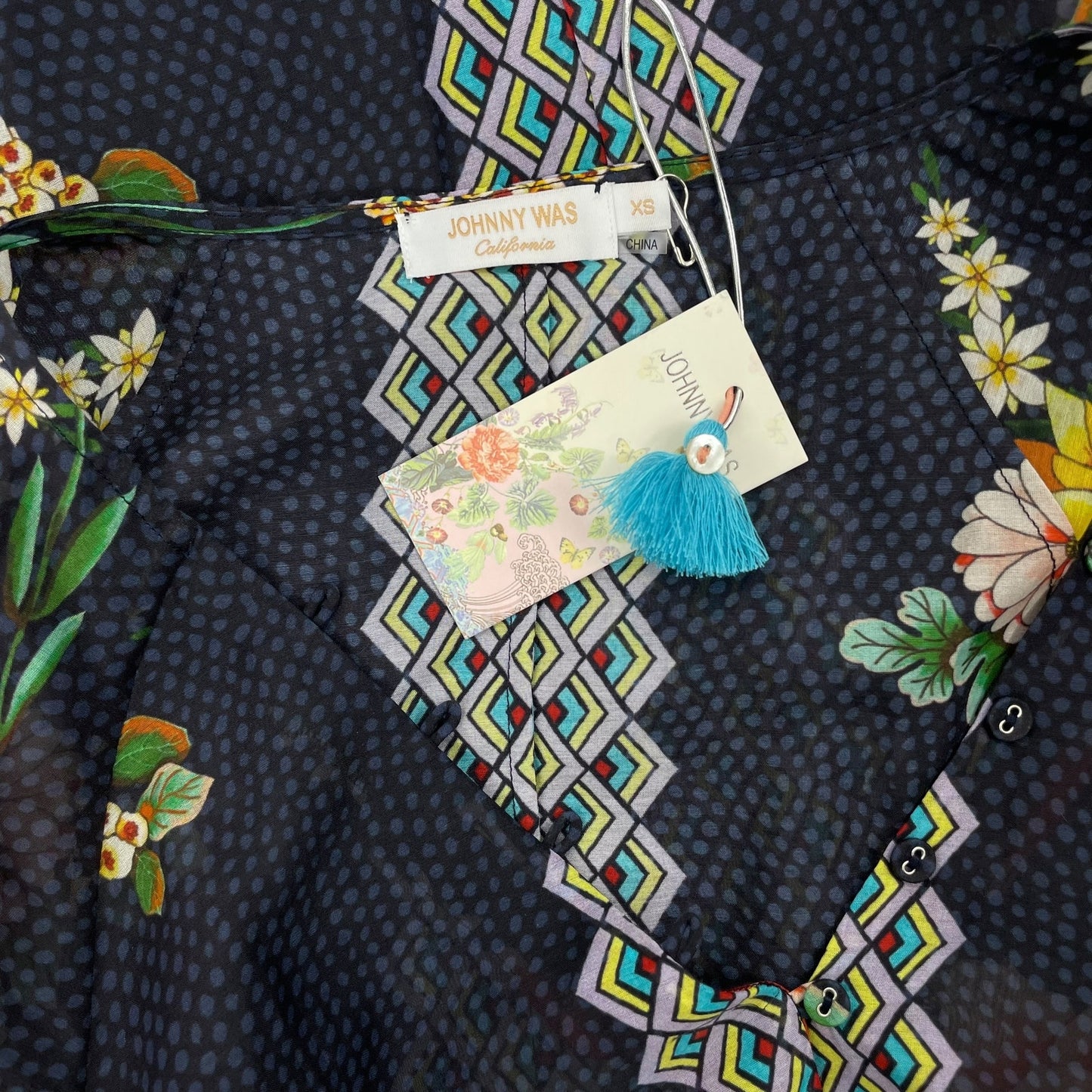 Johnny Was Mia Floral Border Long Dress Silk Blend Semi Sheer Size XS