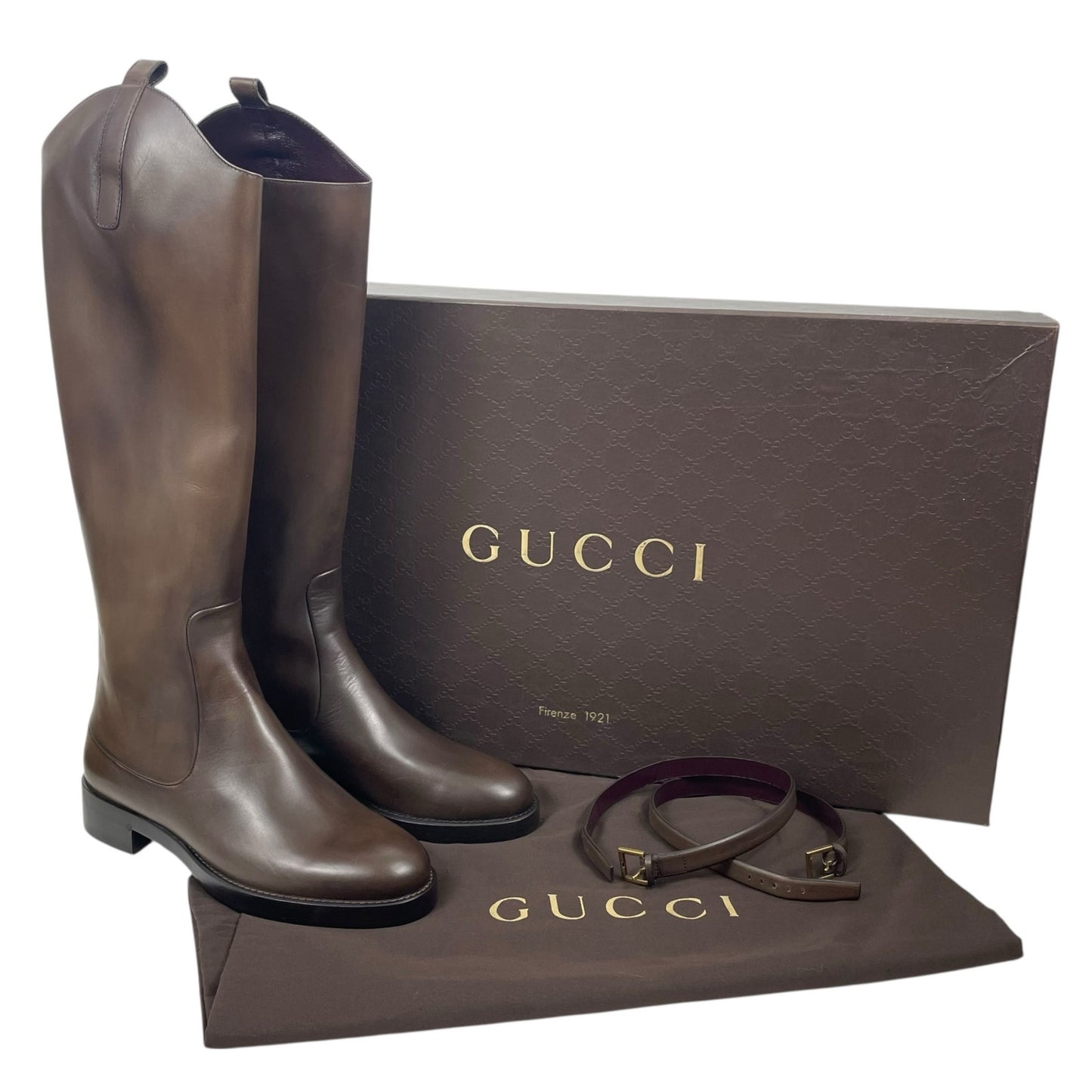 Gucci Victoria Equestrian Leather Tall Riding Boots Dark Brown Size 37