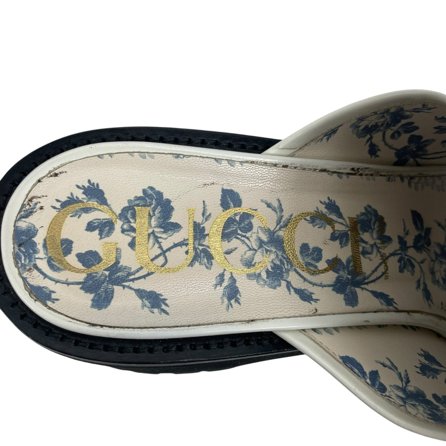 Gucci Cordovan Horsebit Open Toe Platform Slide Sandal Dusty White Size 41