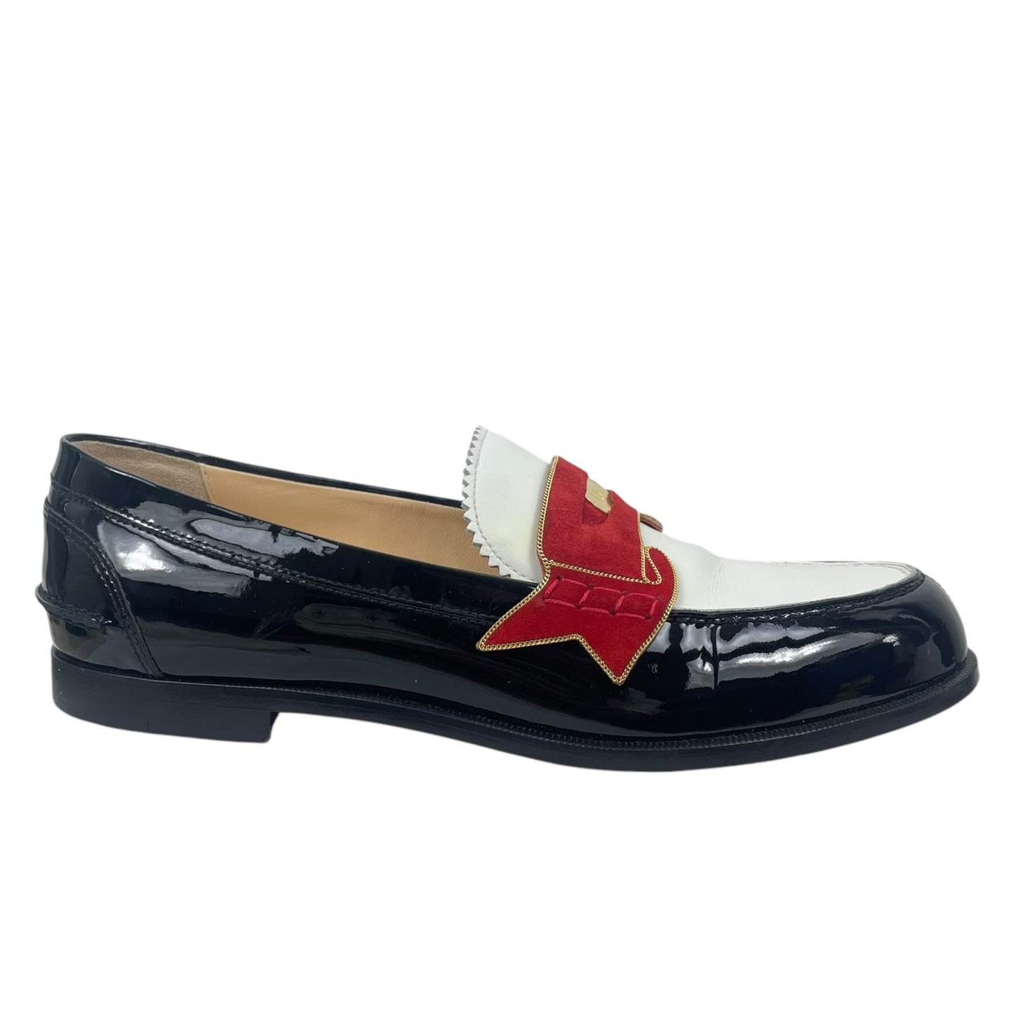 Christian Louboutin Donna Patent Red Sole Penny Loafers Tricolor Size 39.5