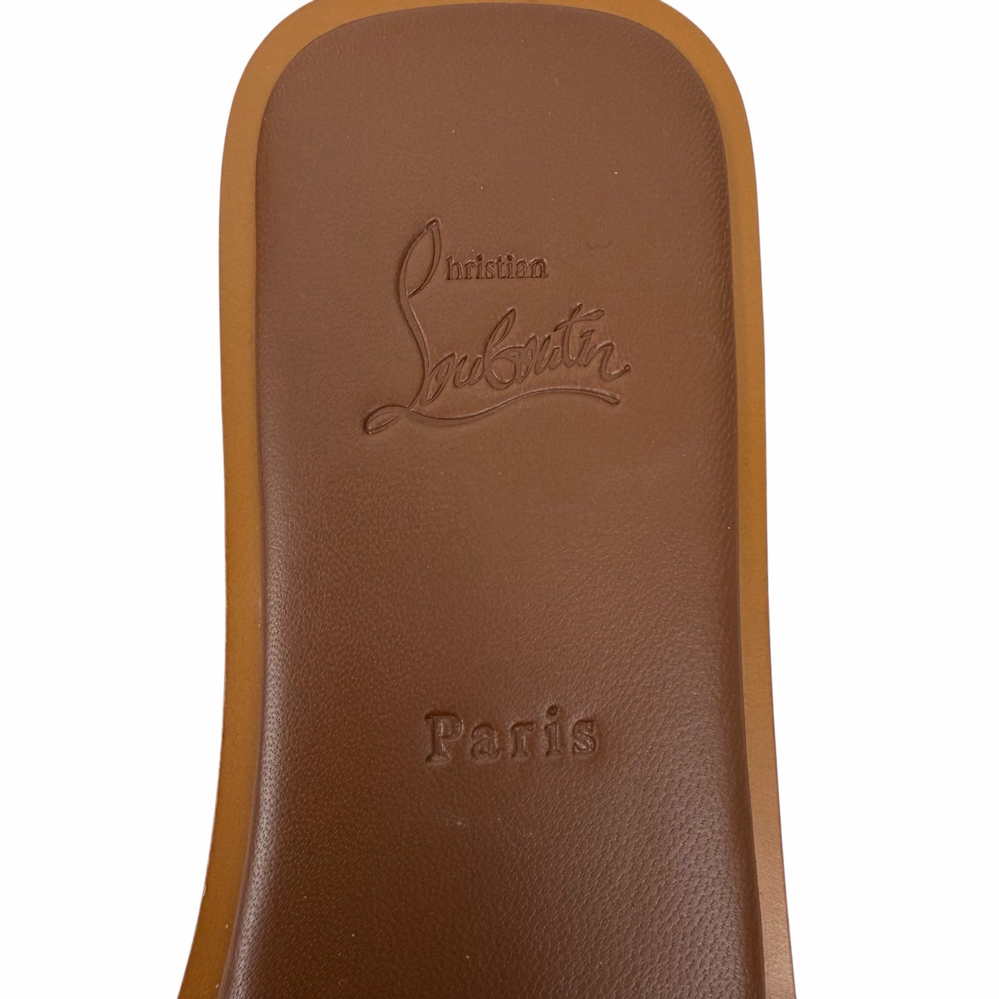 Christian Louboutin CL Mule Leather Flat Slide Sandal Brown Size 40