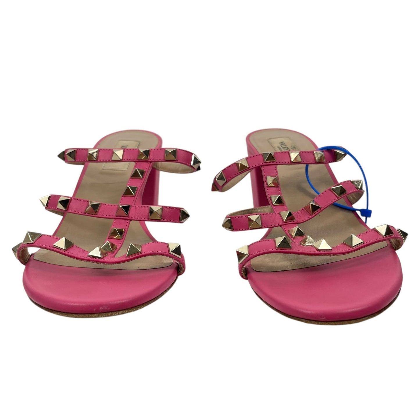 Valentino Garavani 60mm Rockstud Leather Slide Heel Sandals Pink Size 40